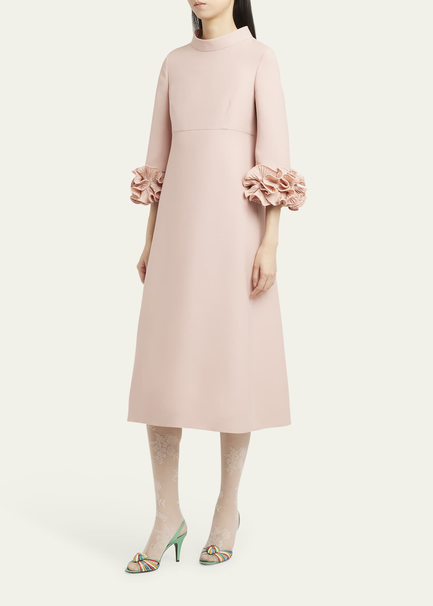 Valentino Garavani Floral Cuff Crepe Couture Midi Dress Image 4 of 5