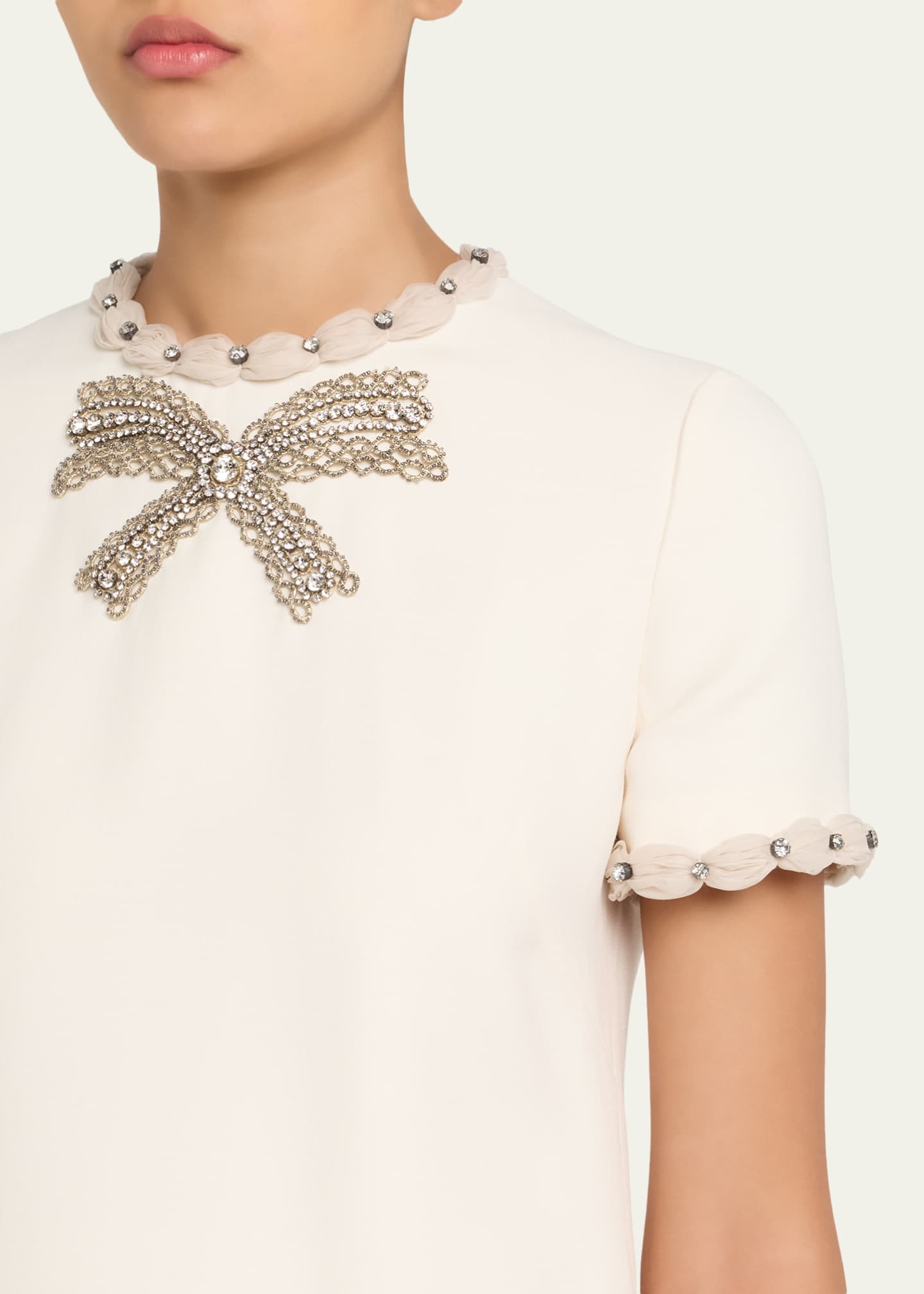 Valentino Garavani Puff-Trim Crystal Bow Mini Dress, Indigo Multi, Women's, 50 It (14 Us), Balloon Puff Sleeve Dresses