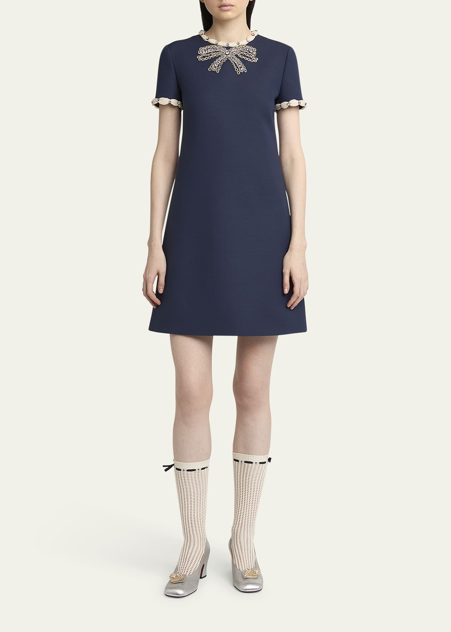 Valentino Garavani Puff-Trim Crystal Bow Mini Dress Image 2 of 5