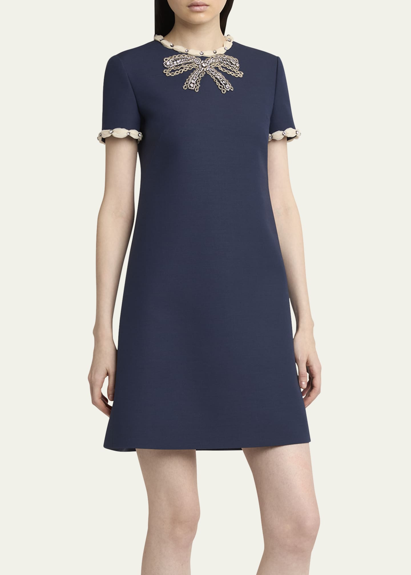 Valentino Garavani Puff-Trim Crystal Bow Mini Dress Image 4 of 5