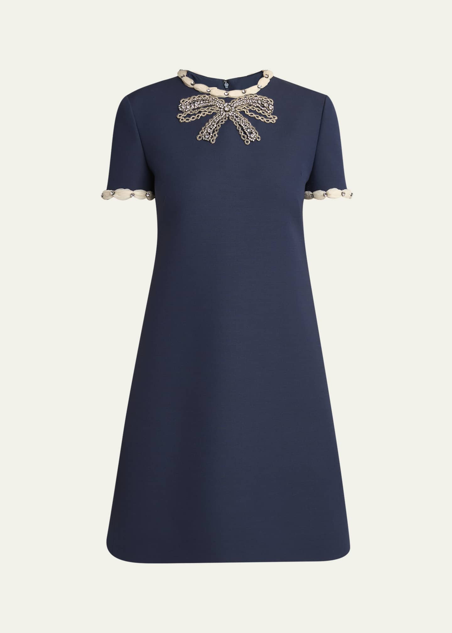Valentino Garavani Puff-Trim Crystal Bow Mini Dress Image 1 of 5