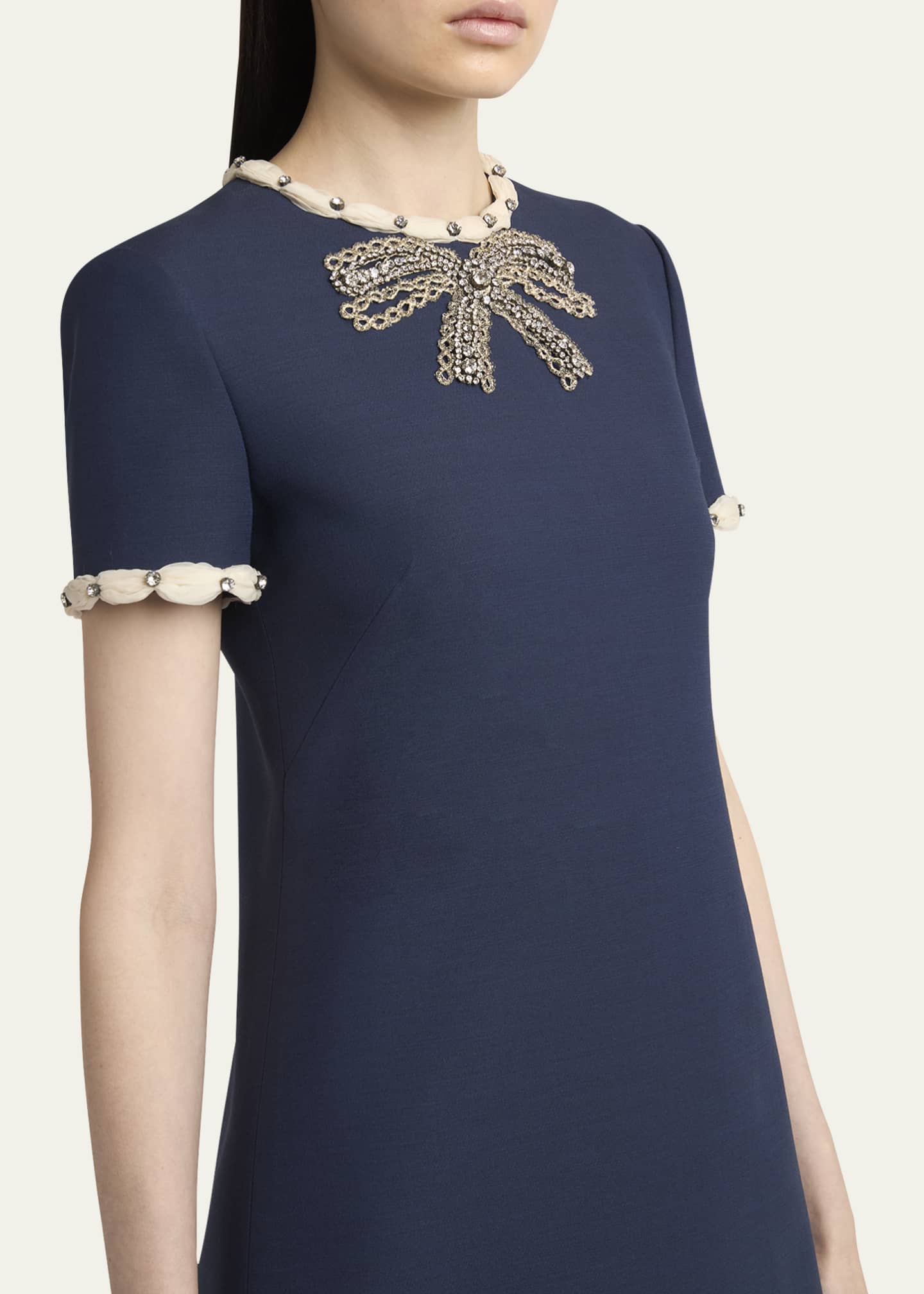 Valentino Garavani Puff-Trim Crystal Bow Mini Dress Image 5 of 5