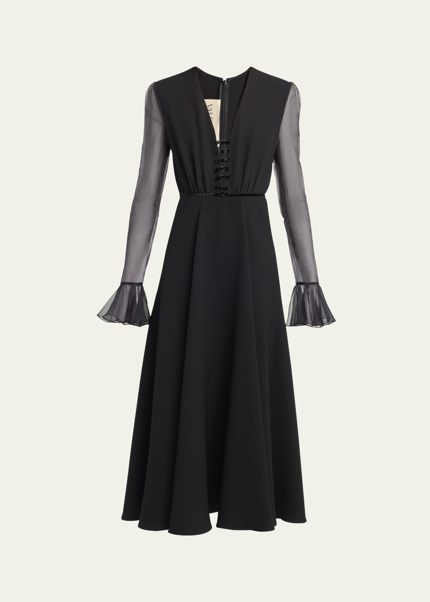 Valentino Garavani Bow-Embellished Illusion Silk Midi Dress