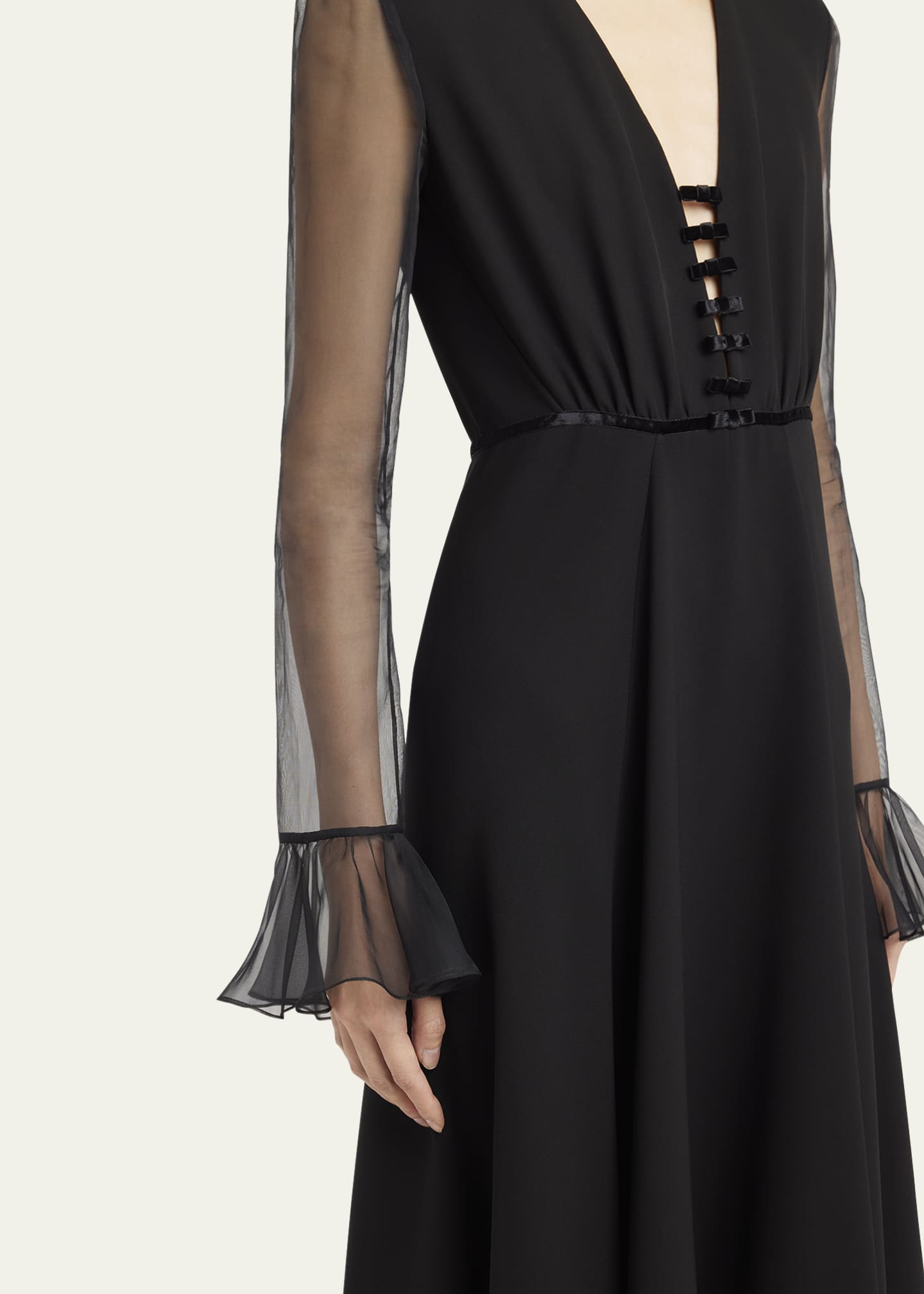 Valentino Garavani Bow-Embellished Illusion Silk Midi Dress