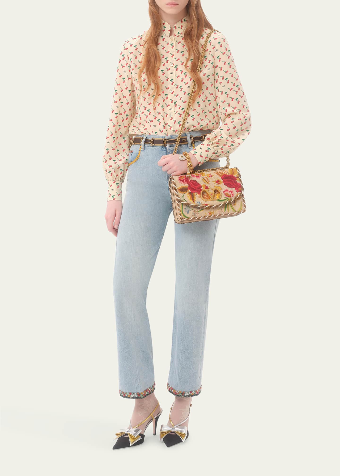 Valentino Garavani Cherry Print Crepe De Chine Button-Down Blouse Image 2 of 5