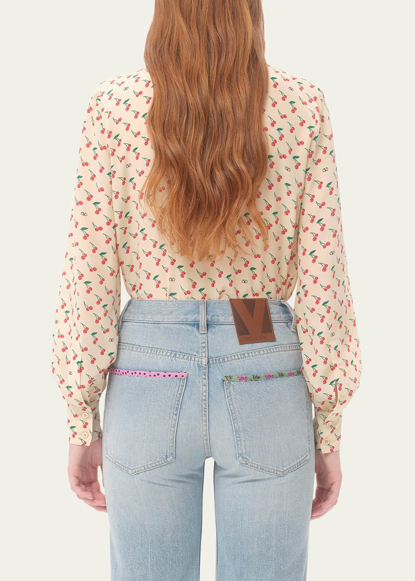 Valentino Garavani Cherry Print Crepe De Chine Button-Down Blouse Image 3 of 5