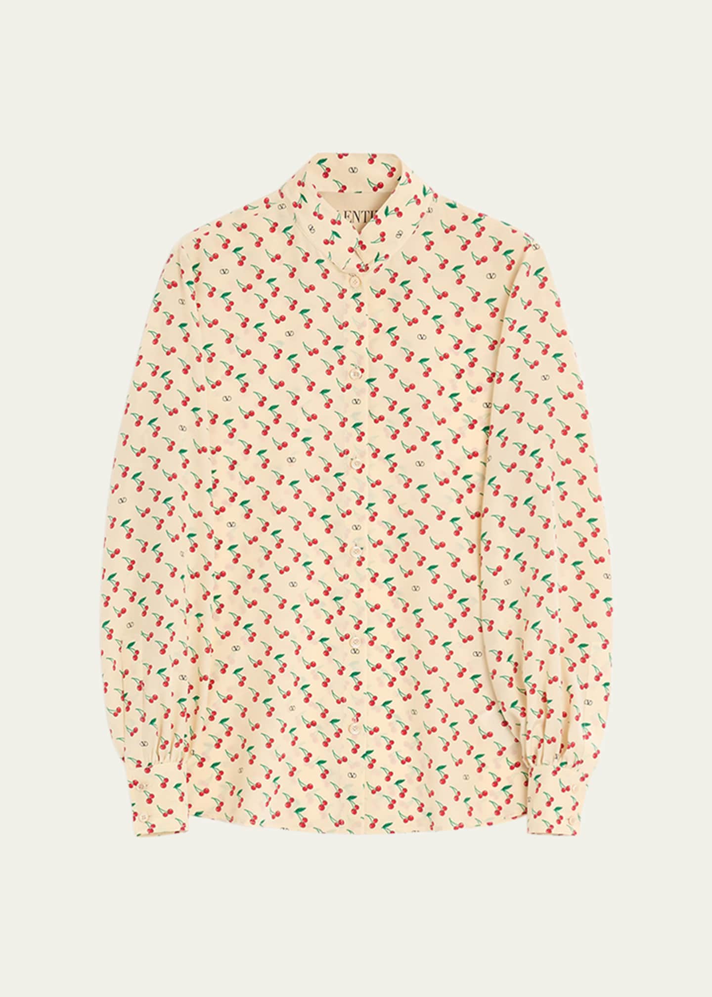 Valentino Garavani Cherry Print Crepe De Chine Button-Down Blouse Image 1 of 5