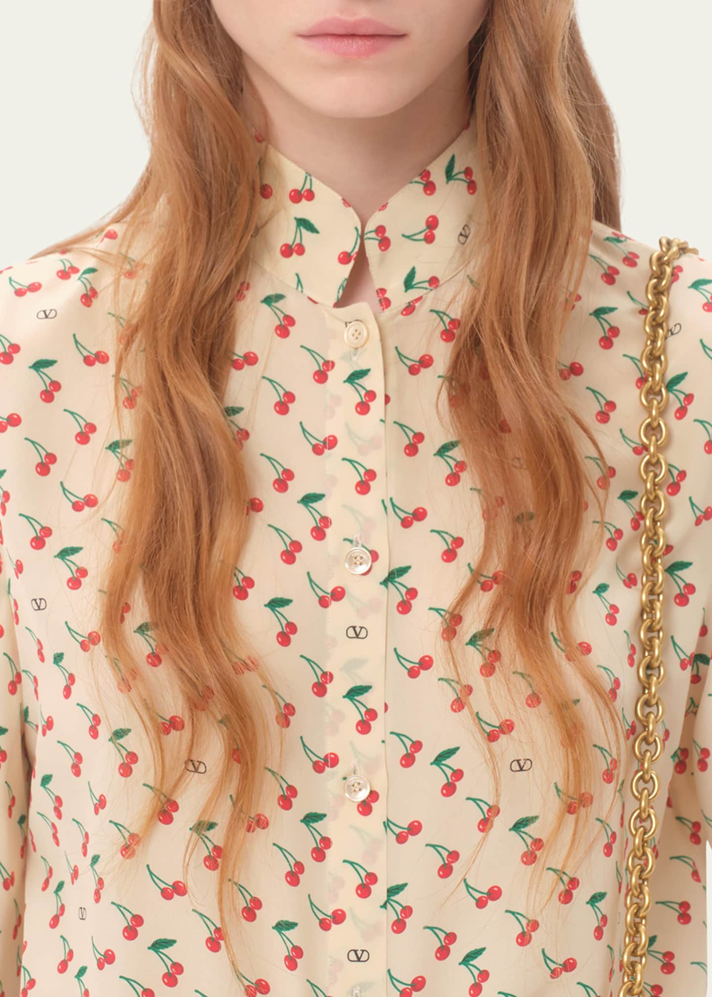 Valentino Garavani Cherry Print Crepe De Chine Button-Down Blouse Image 5 of 5