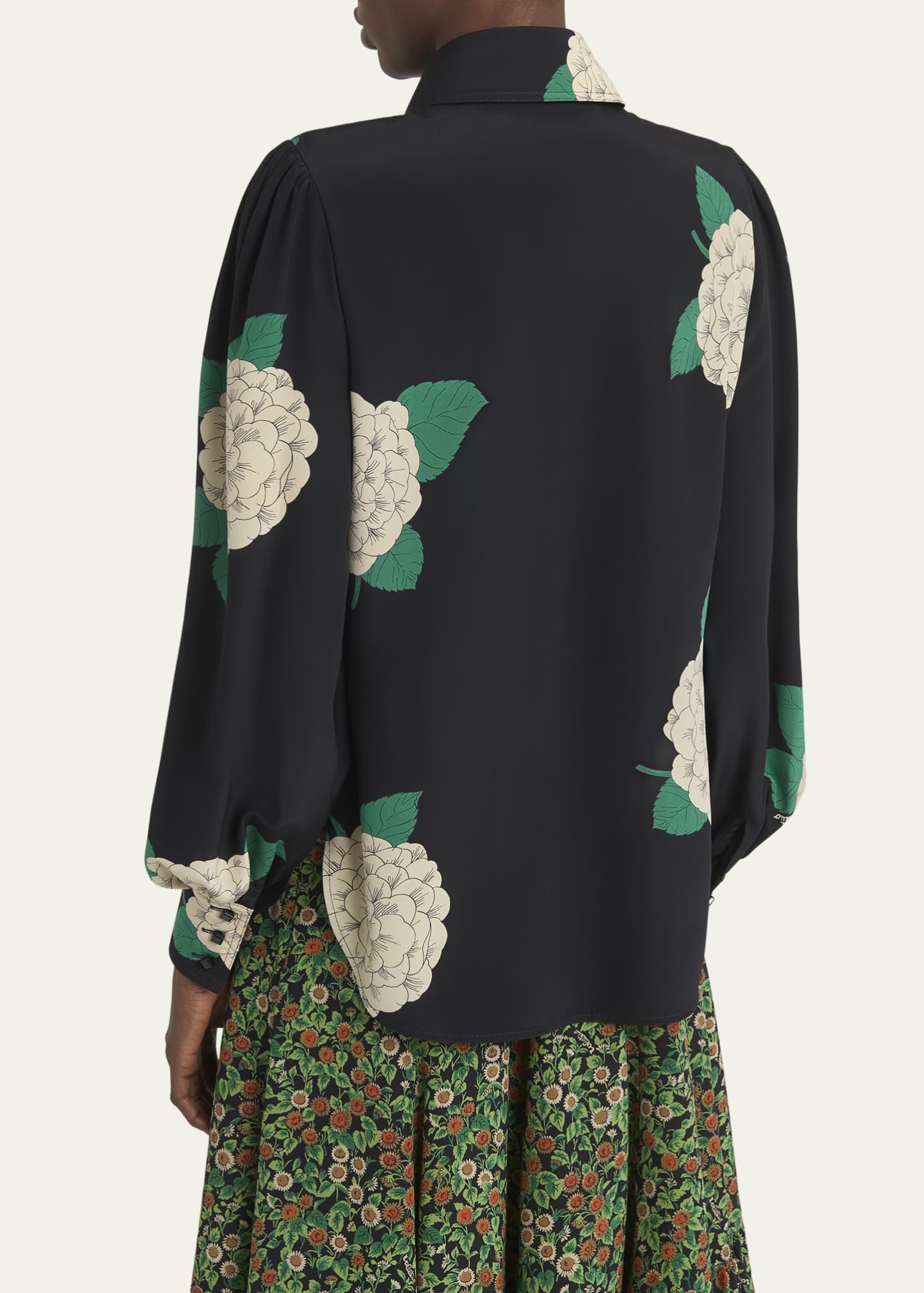 Valentino Garavani Floral Print Tie-Neck Silk Blouse Image 3 of 5