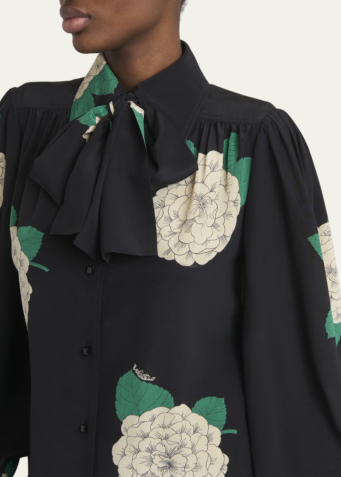Valentino Garavani Floral Print Tie-Neck Silk Blouse Image 5 of 5