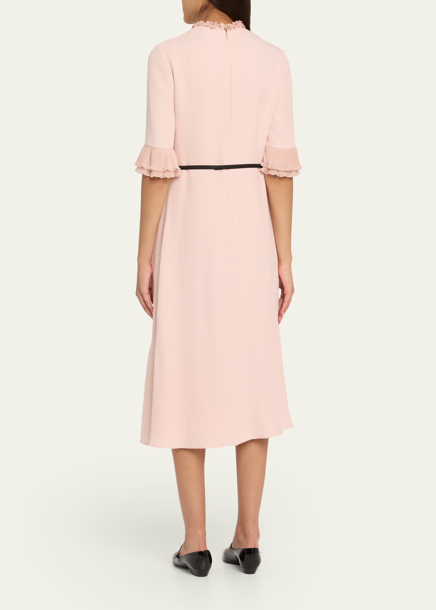 Valentino Garavani Belted Pliss Chiffon-trimmed Crepe Midi Dress - Women - Pink Dresses - L