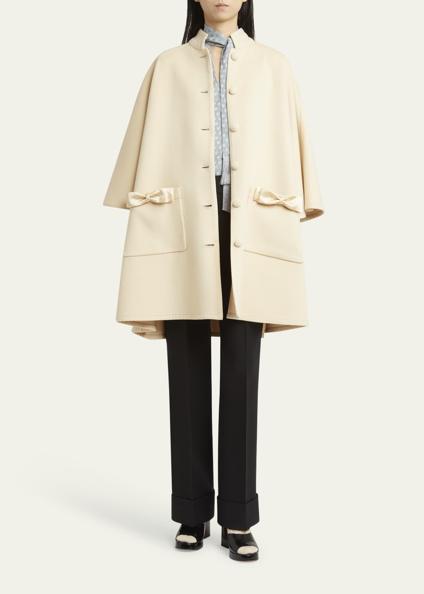 Valentino Garavani Bow Three-Quarter Sleeve Wool Cashmere Cape Image 2 of 5