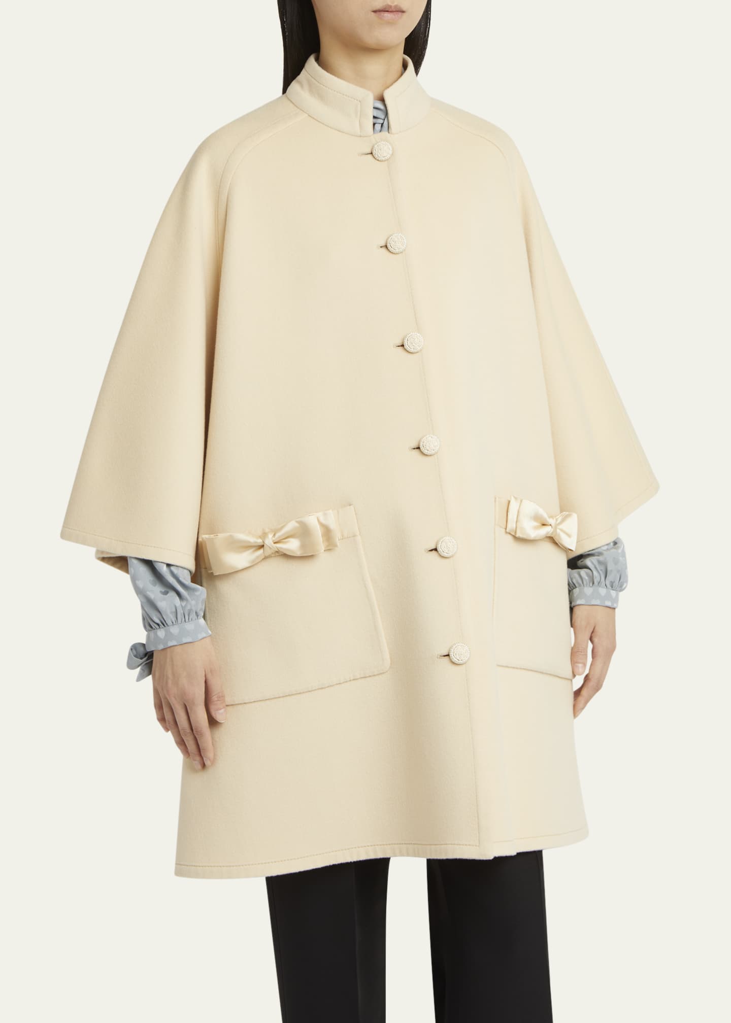 Valentino Garavani Bow Three-Quarter Sleeve Wool Cashmere Cape Image 4 of 5
