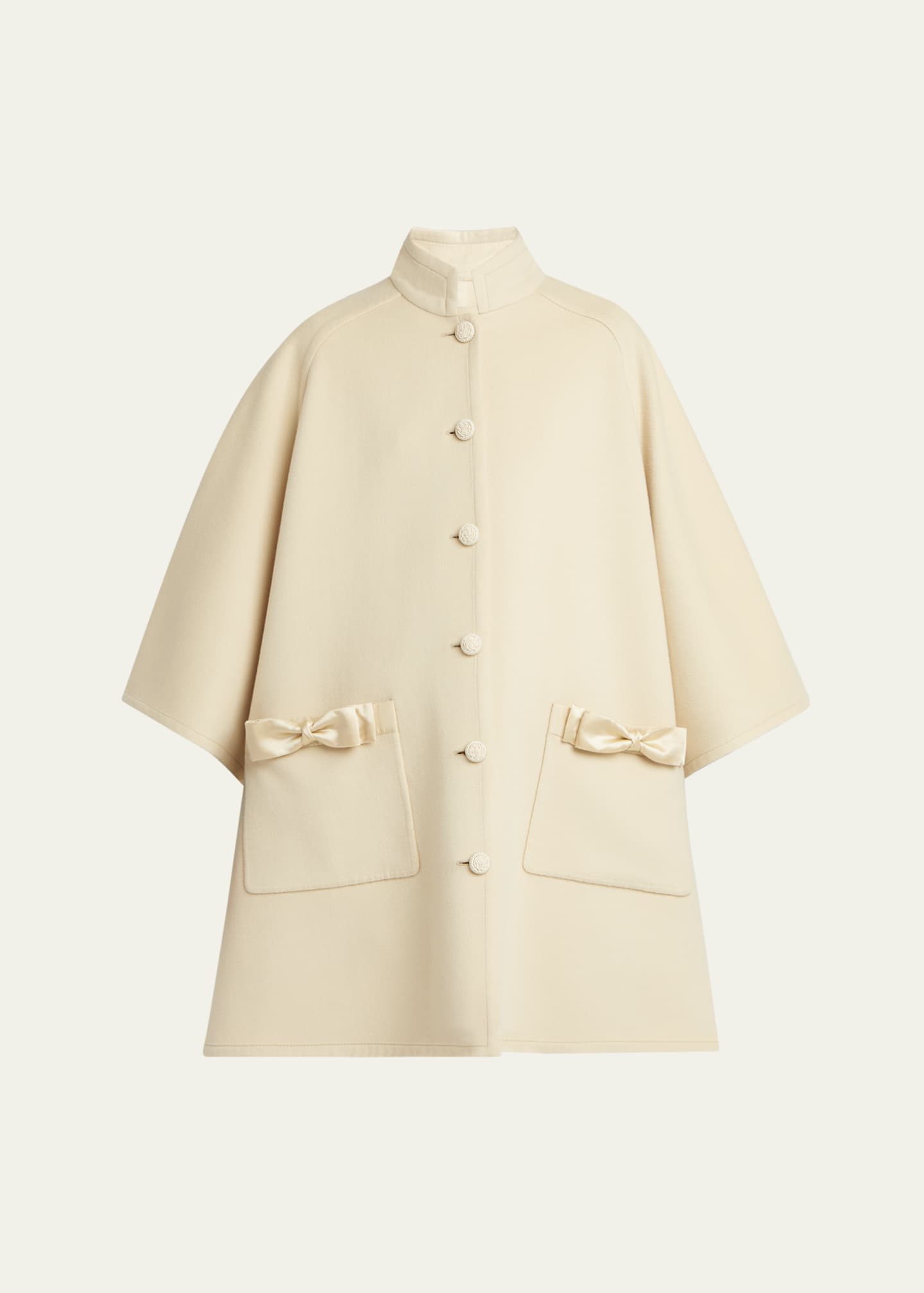 Valentino Garavani Bow Three-Quarter Sleeve Wool Cashmere Cape Image 1 of 5