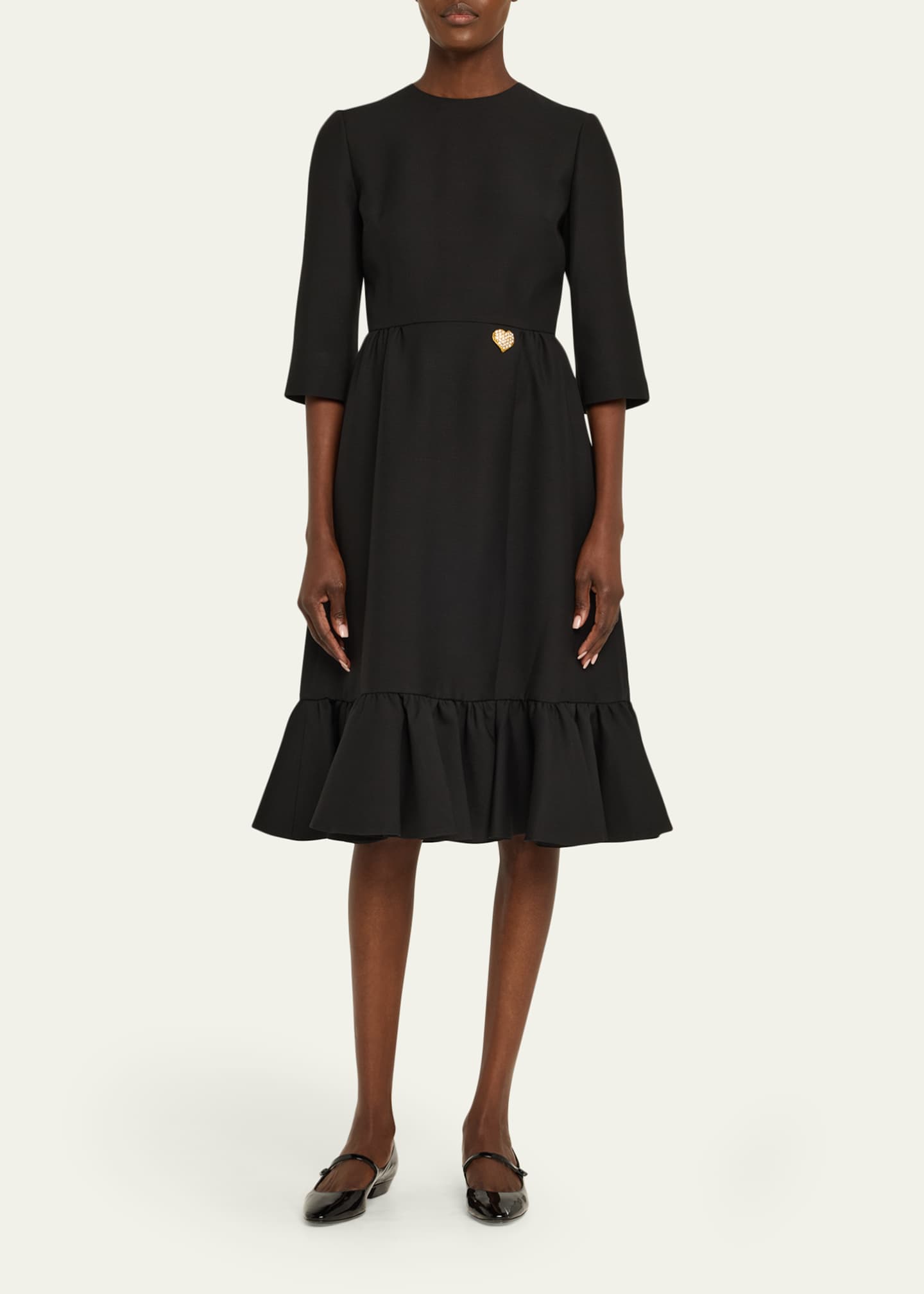 Valentino Garavani Strass Heart Flounce Crepe Couture Dress Image 2 of 5