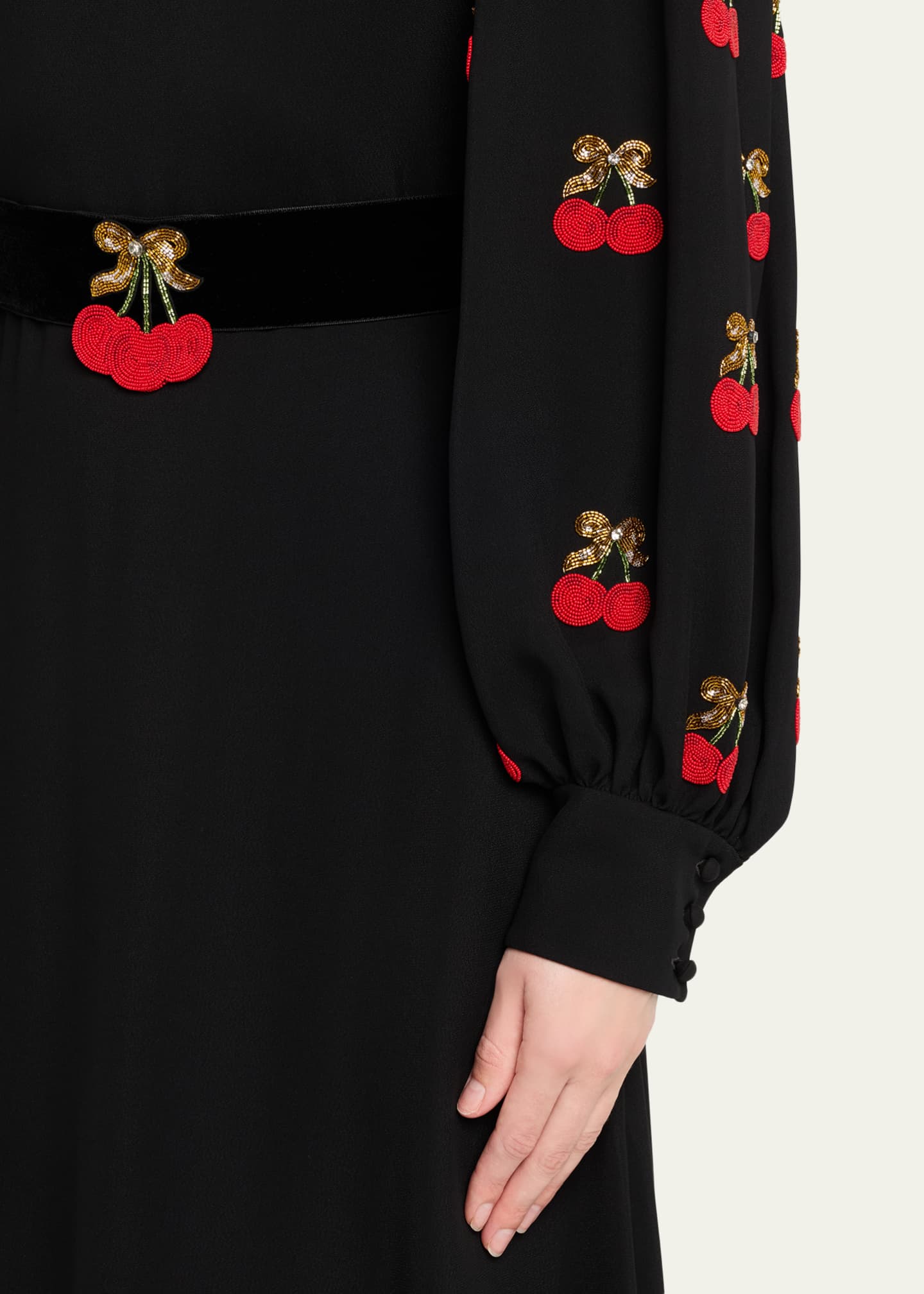 Valentino Garavani Cherry Embroidered Belted Puff-Sleeve Gown