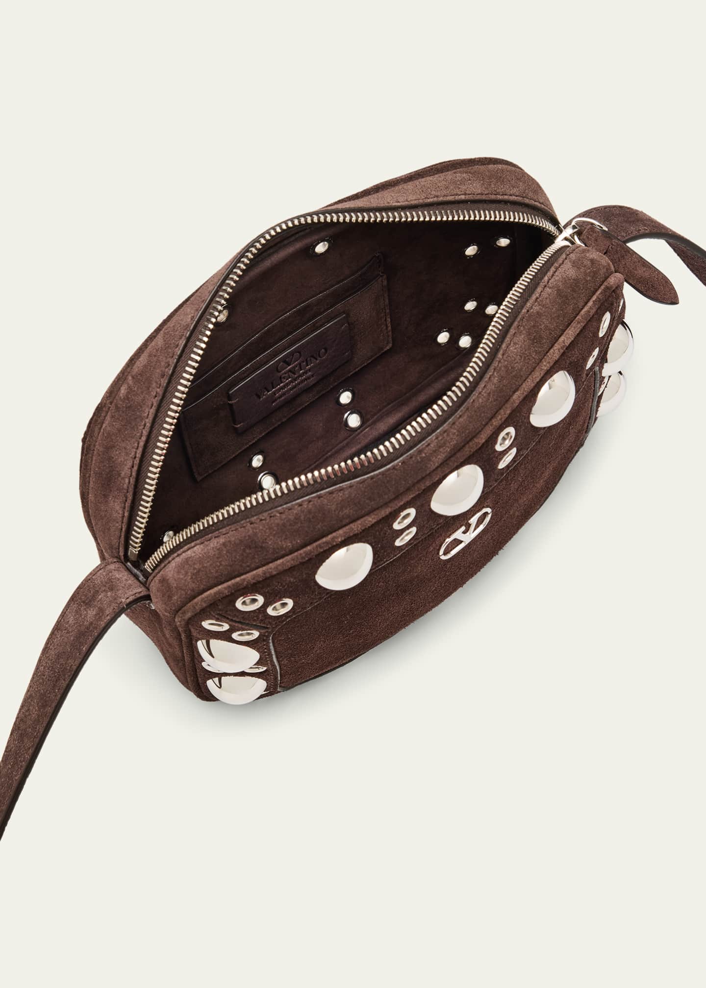 ショルダーバッグ Valentino Garavani Brown Suede Nellcate Crossbody Bag Valentino Garavani Nellcote Studded Suede Camera Crossbody
