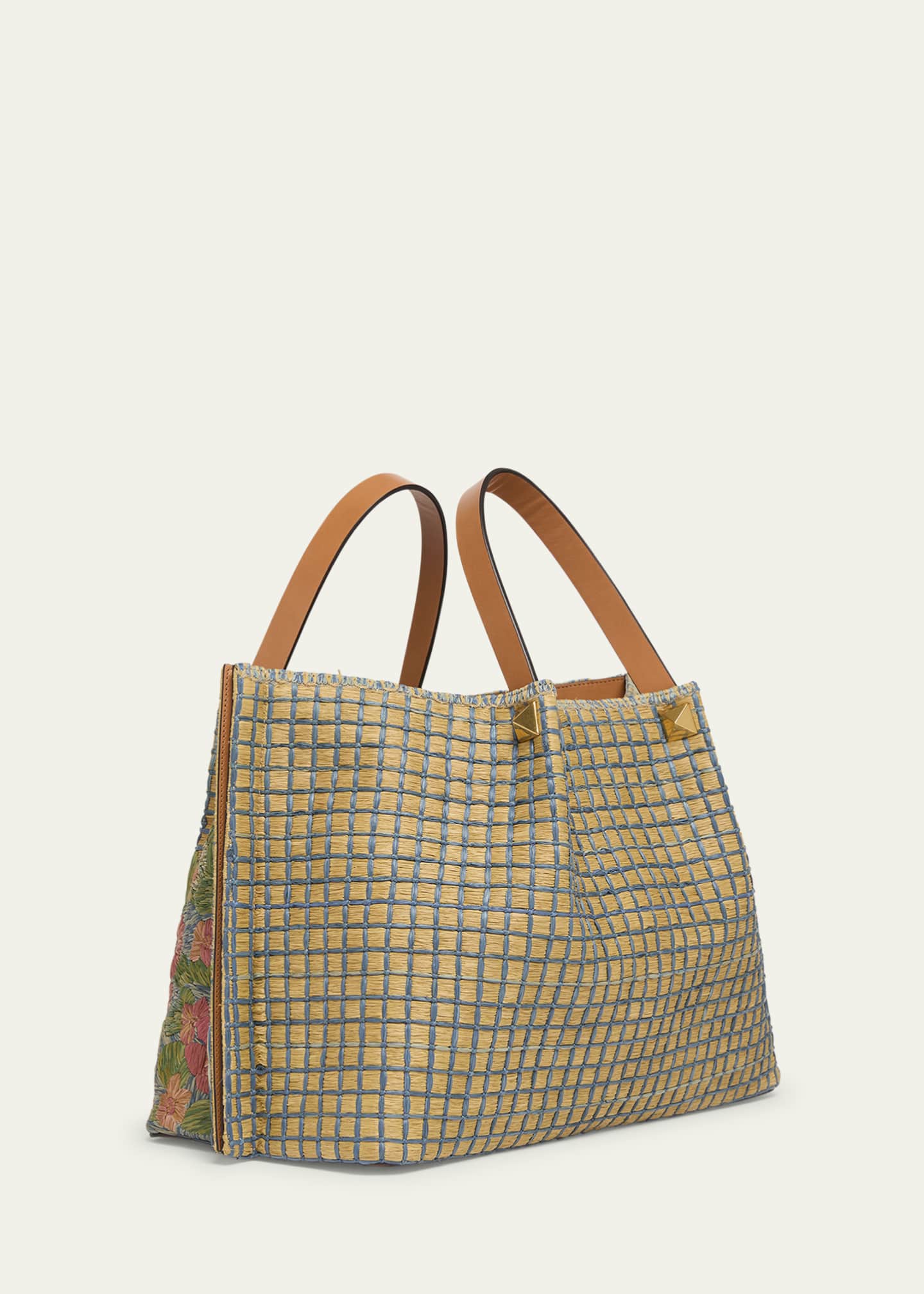 Valentino Garavani Floral-Embroidered Raffia Tote Bag Image 3 of 5