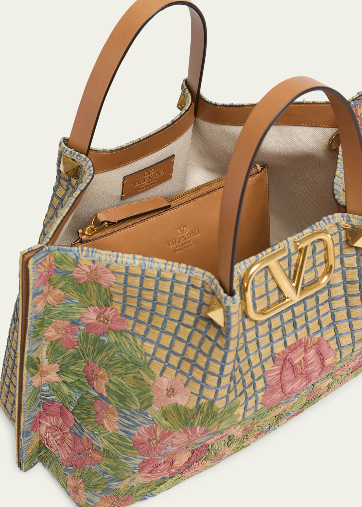 Valentino Garavani Floral-Embroidered Raffia Tote Bag Image 4 of 5