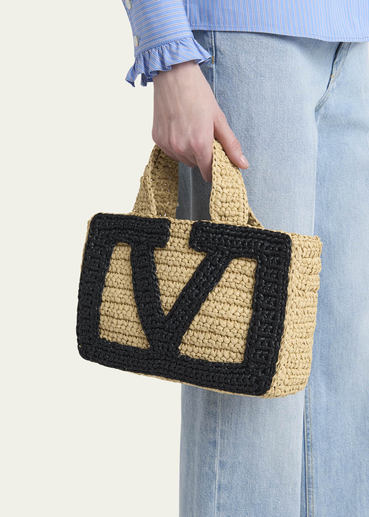 Valentino Garavani Viva Superstar Crochet Raffia Small Tote Bag Image 3 of 6
