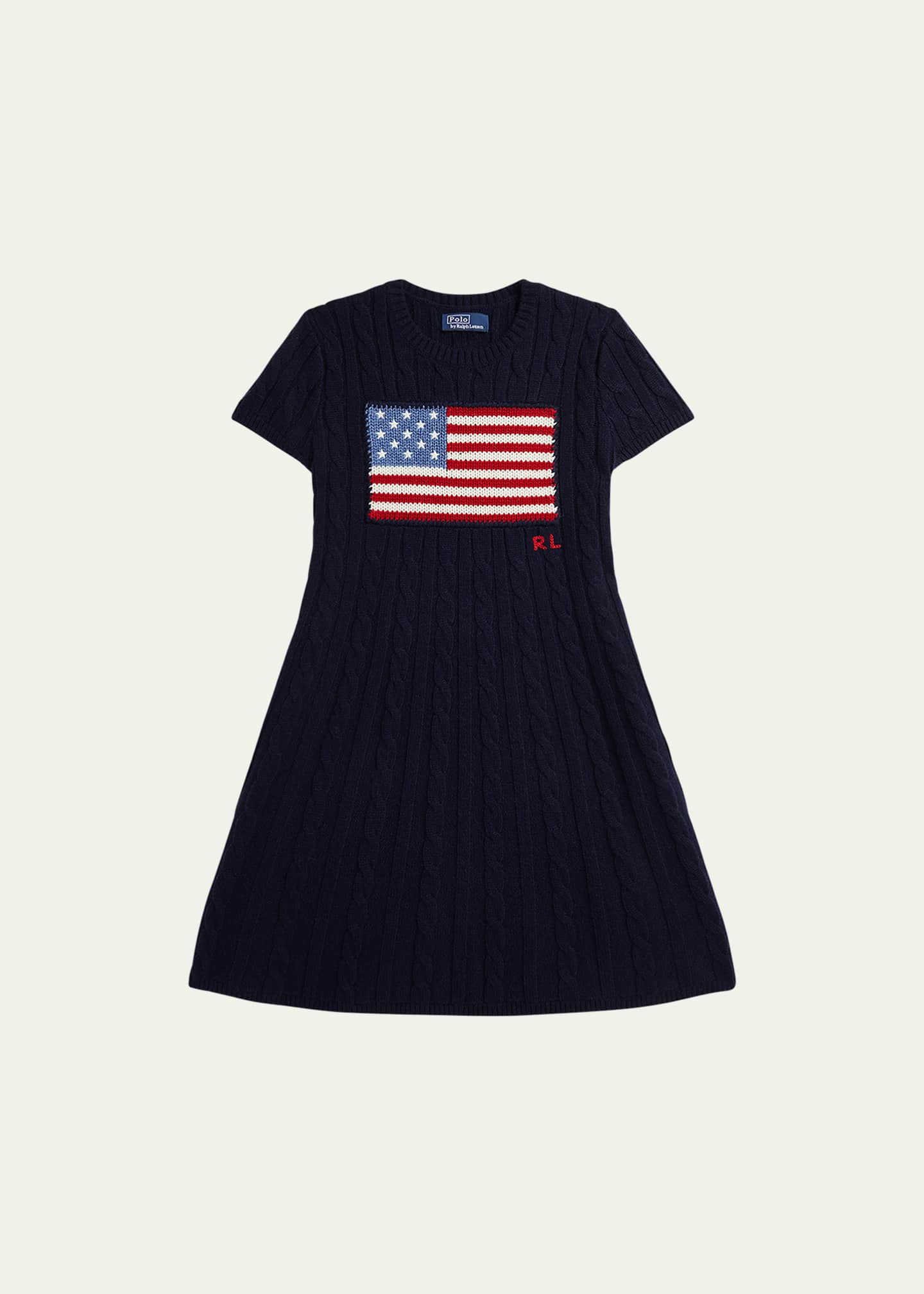 Polo Ralph Lauren Girl's American Flag Cashmere Cable-Knit Dress - Navy - Size 16
