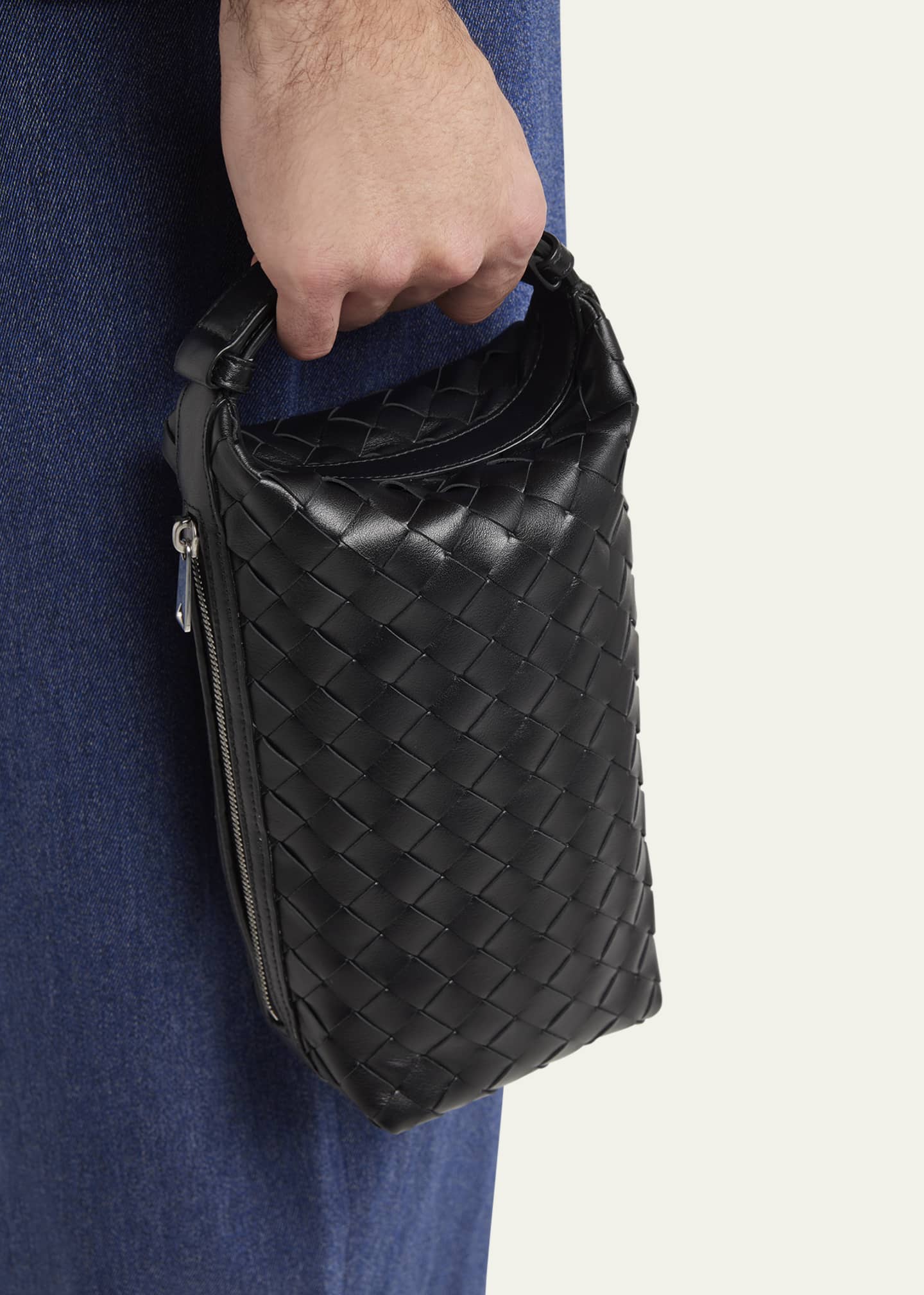 Bottega Veneta Men's Avenue Intrecciato 15 Leather Zip Pouch Image 2 of 6