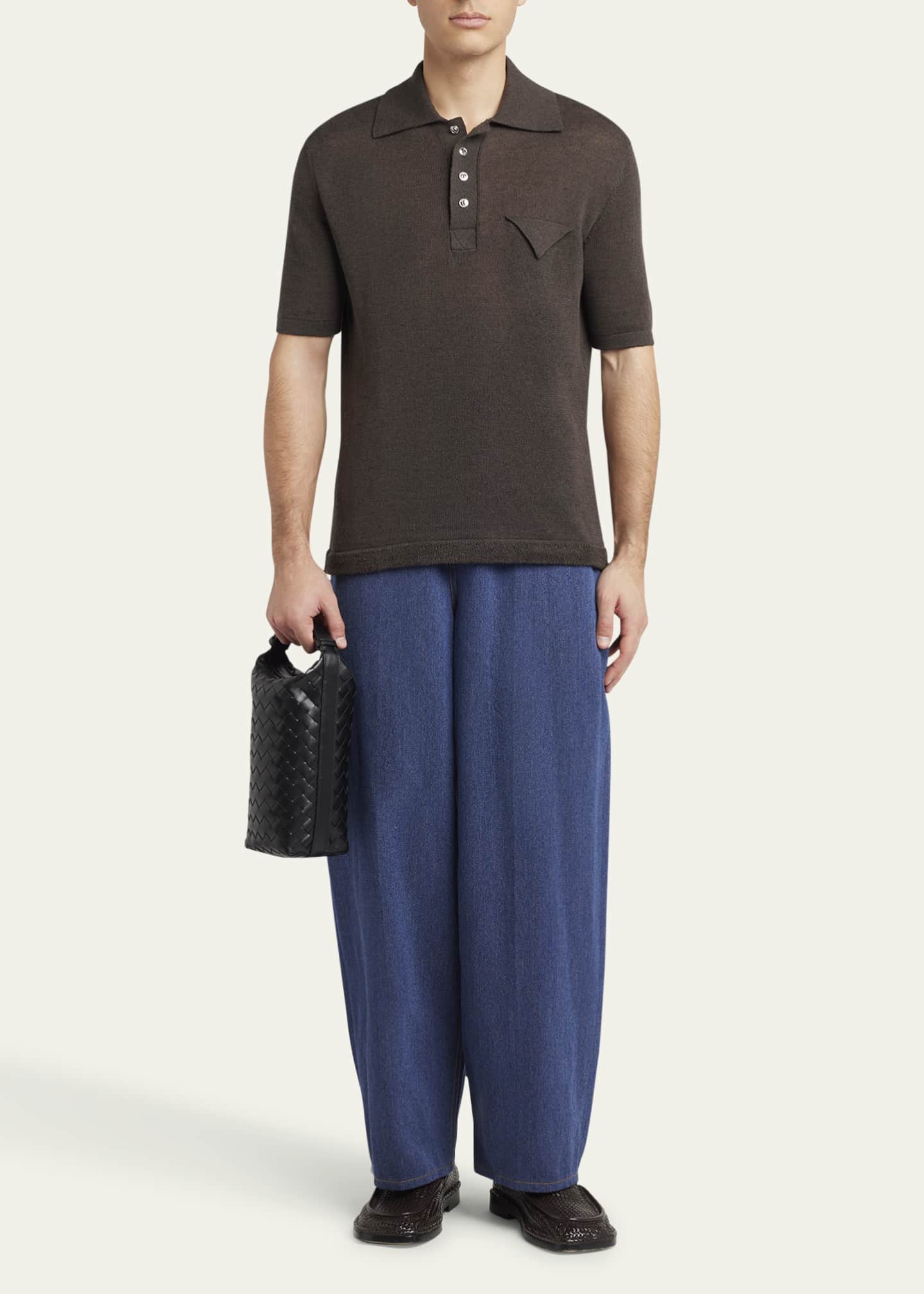 Bottega Veneta Men's Avenue Intrecciato 15 Leather Zip Pouch Image 5 of 6