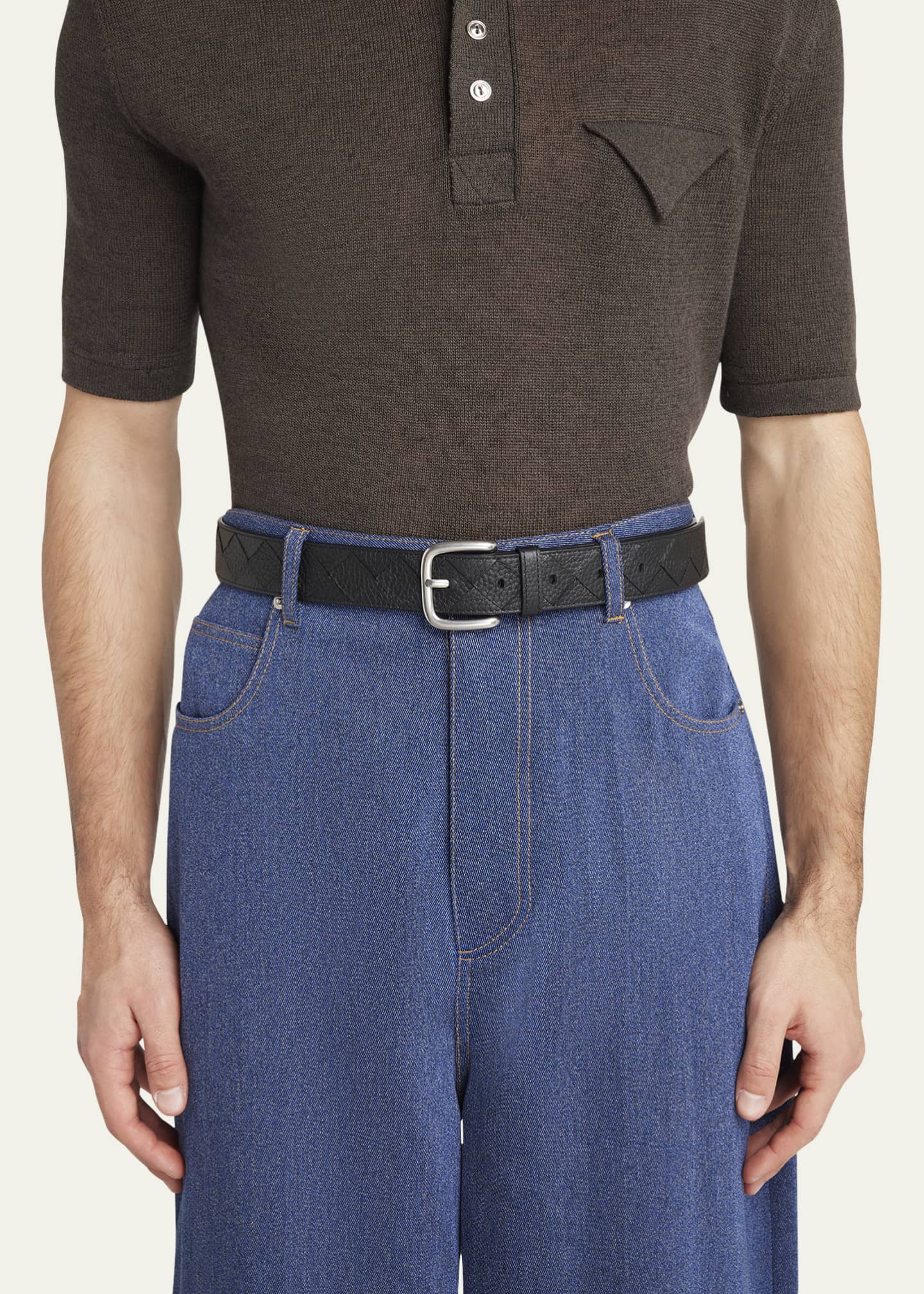 Bottega Veneta Men's Intrecciato Leather Belt Image 2 of 2