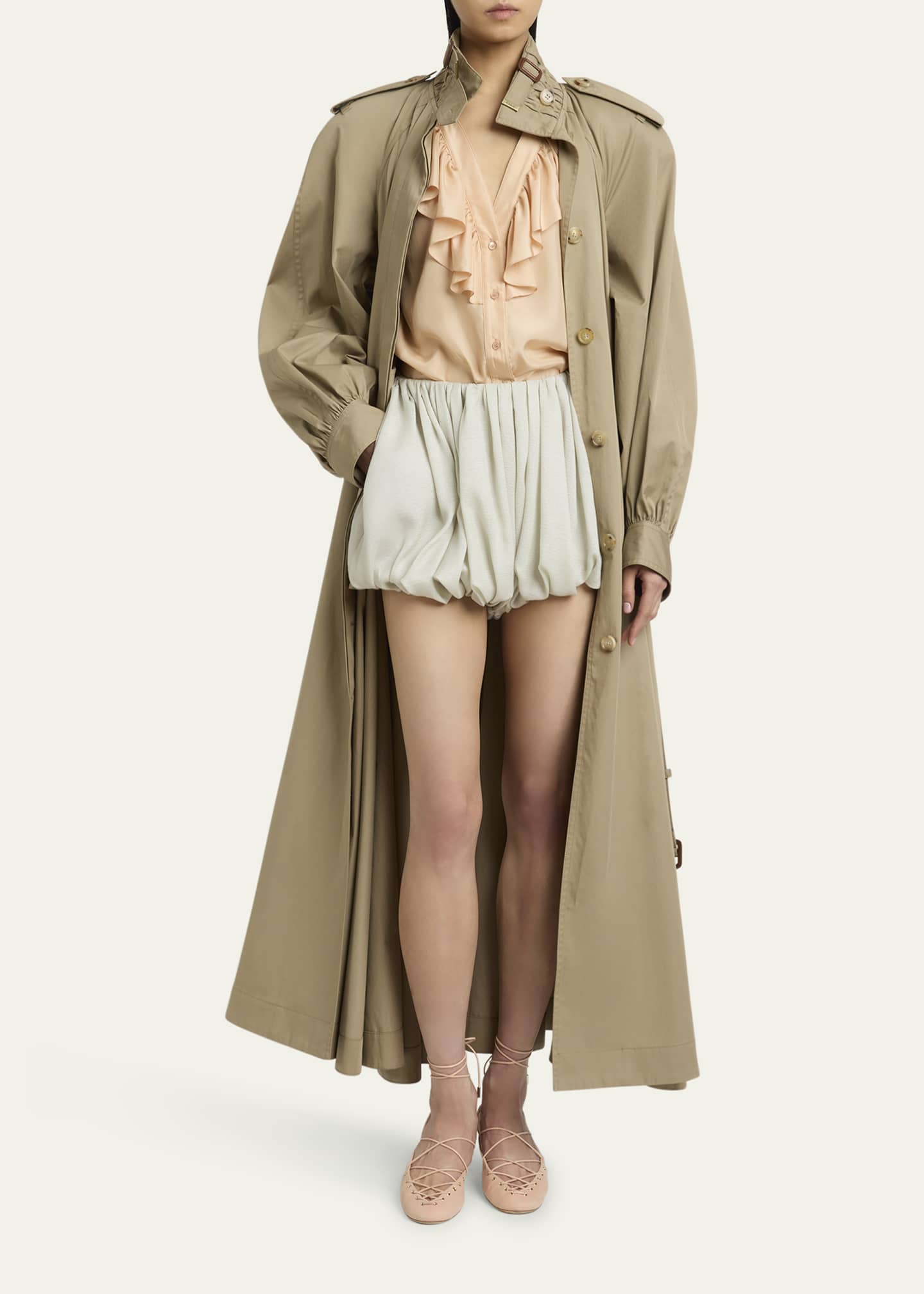 Chloe Long High-Neck Belted Gabardine Trench Coat Image 2 of 5