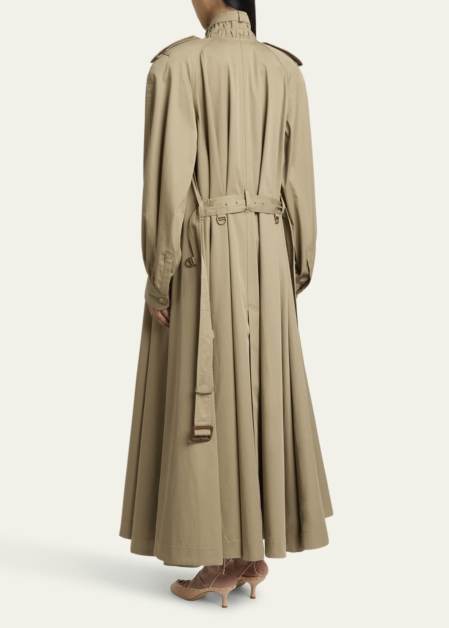 Chloe Long High-Neck Belted Gabardine Trench Coat Image 3 of 5