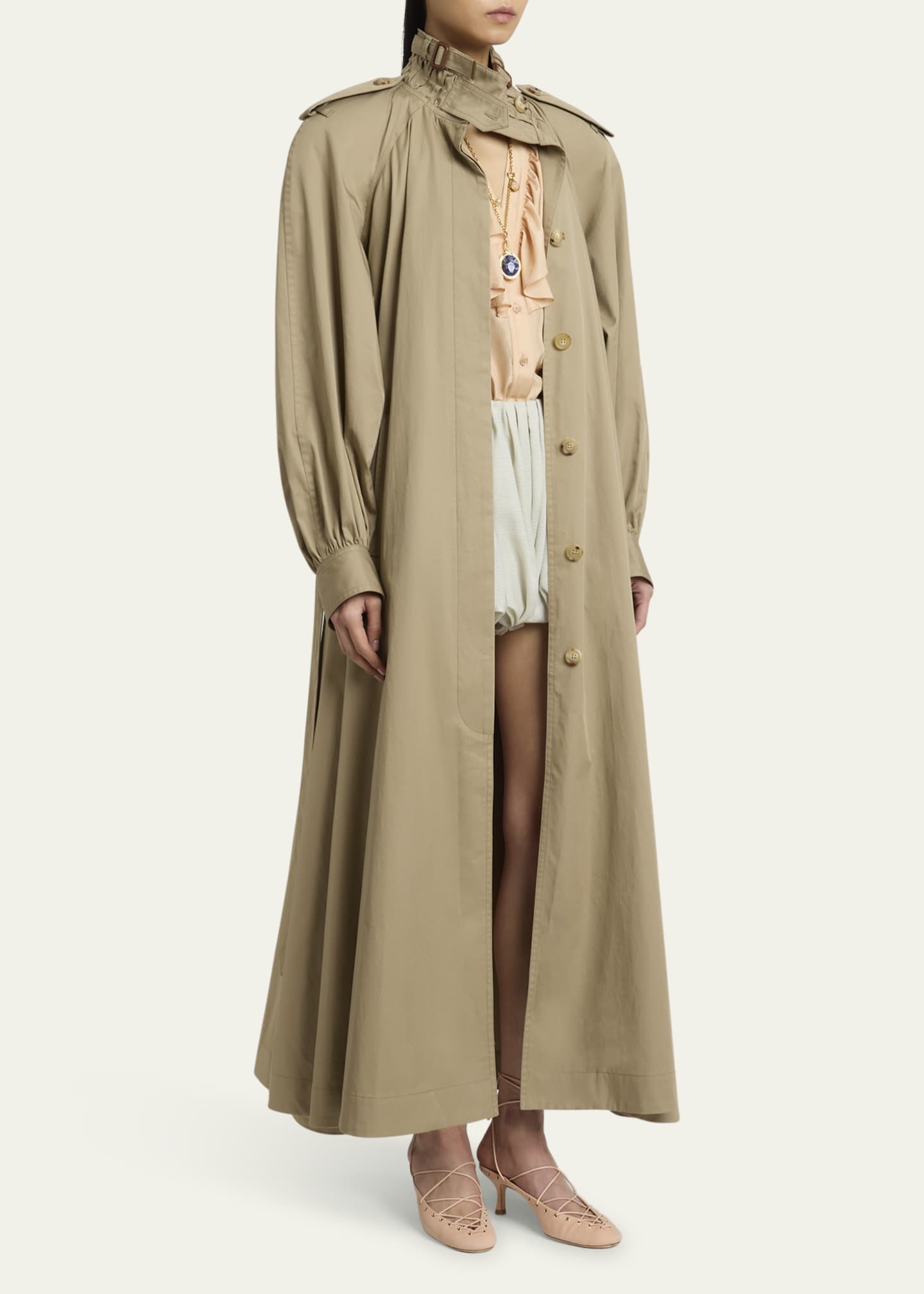 Chloe Long High-Neck Belted Gabardine Trench Coat Image 4 of 5