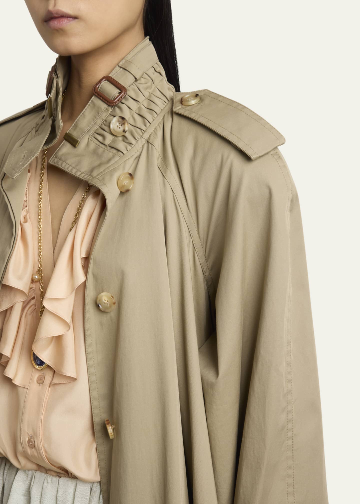 Chloe Long High-Neck Belted Gabardine Trench Coat Image 5 of 5
