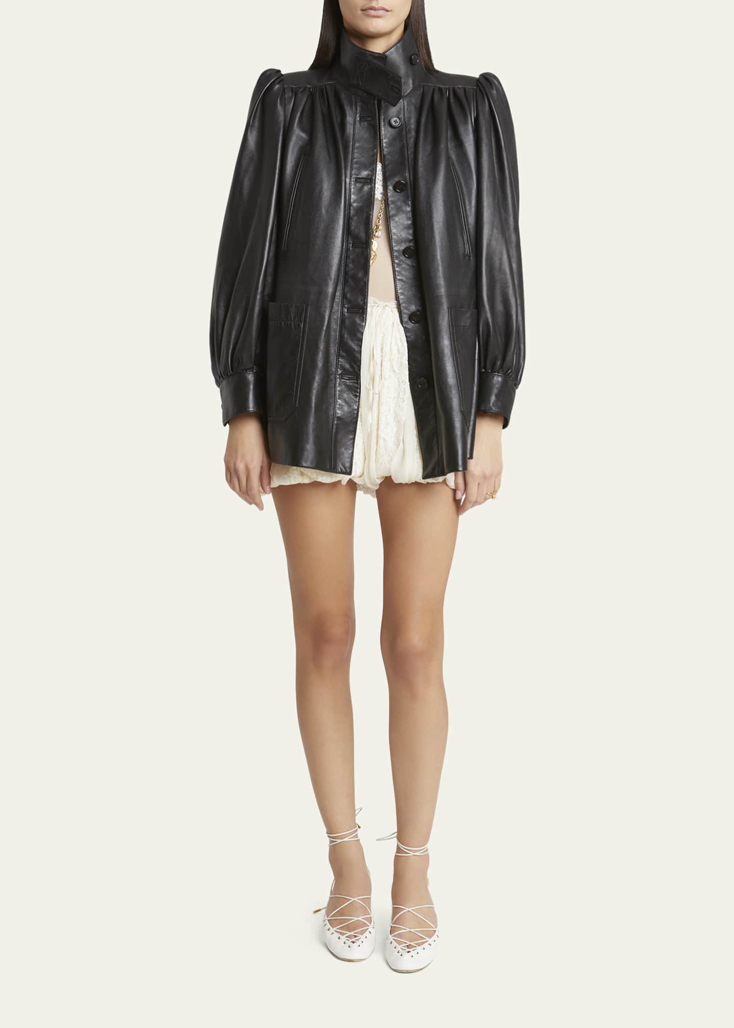 Chloe High-Neck Puff Sleeve Leather Jacket Image 2 of 5