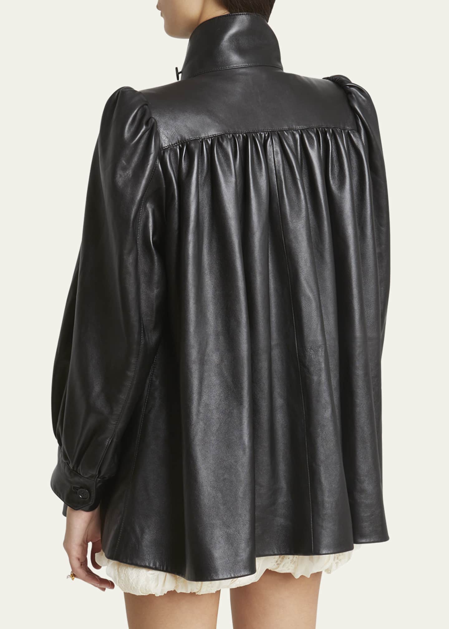 Chloe High-Neck Puff Sleeve Leather Jacket Image 3 of 5