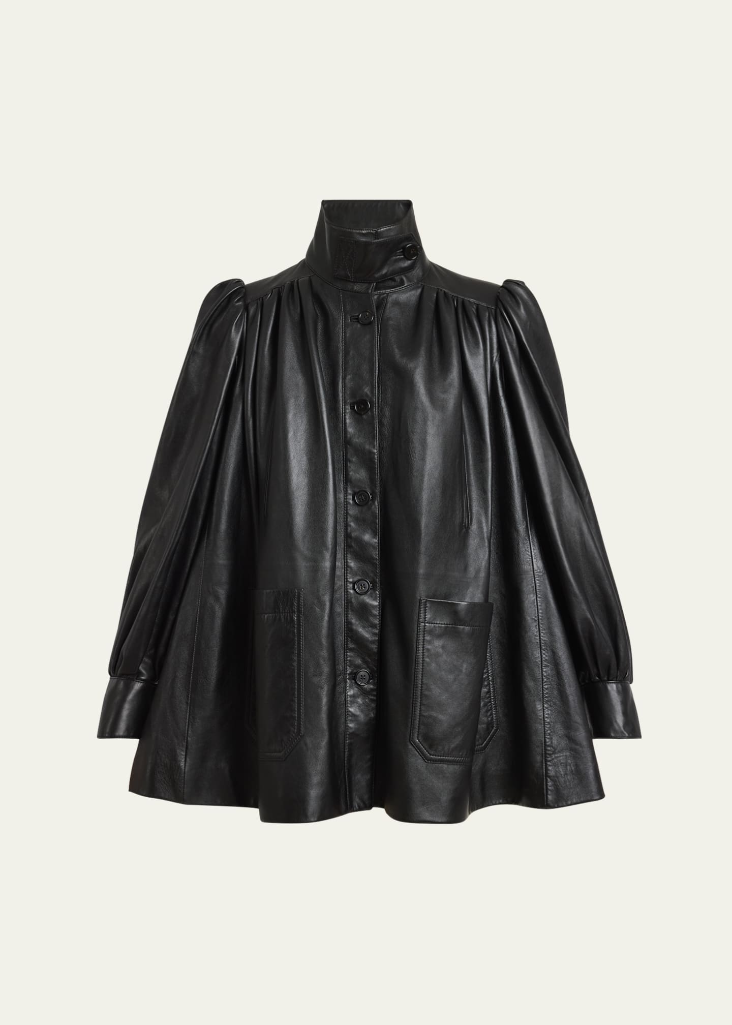 Chloe High-Neck Puff Sleeve Leather Jacket Image 1 of 5