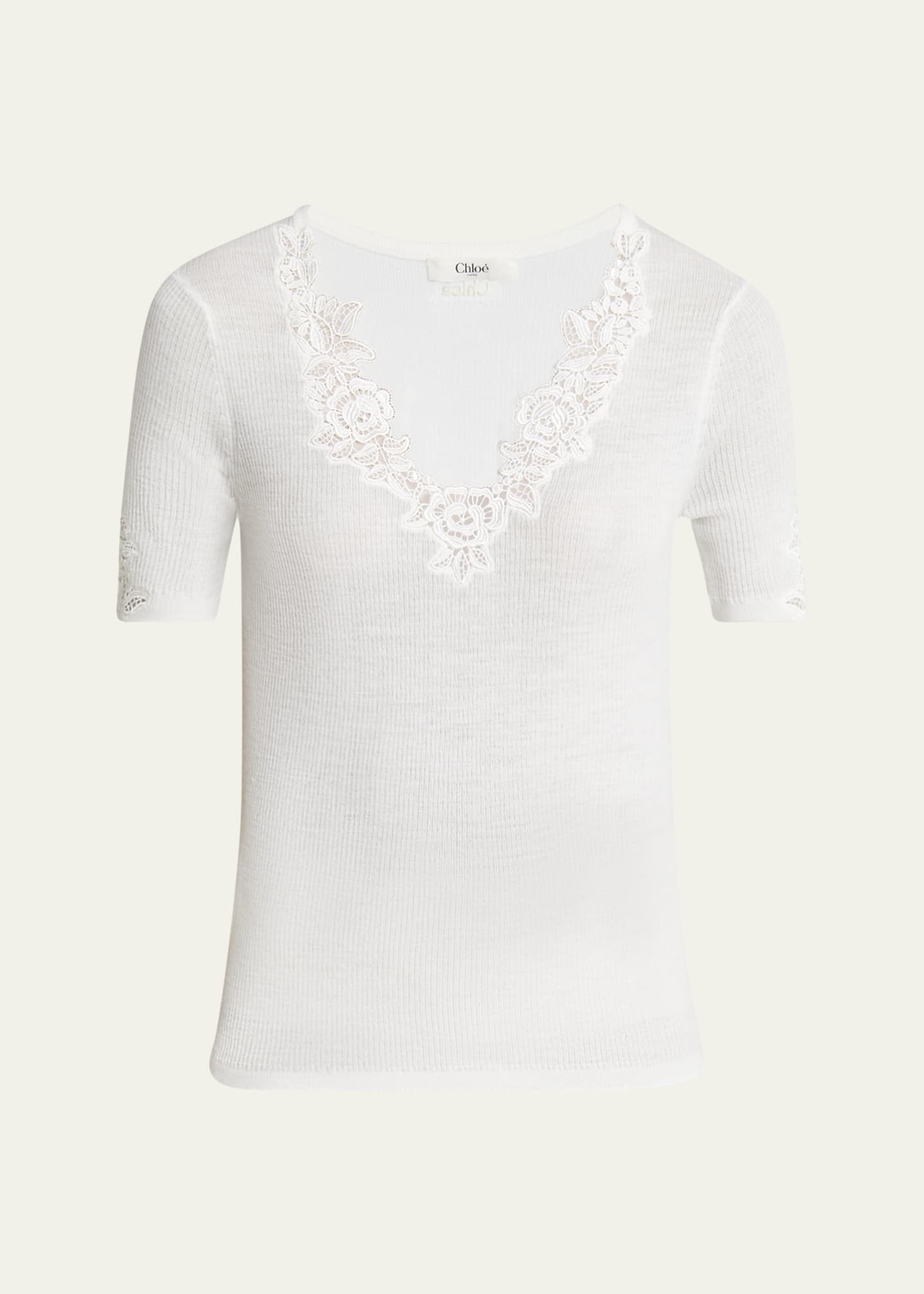 Chloe Floral Guipure Lace V-Neck Fitted Top Image 1 of 5