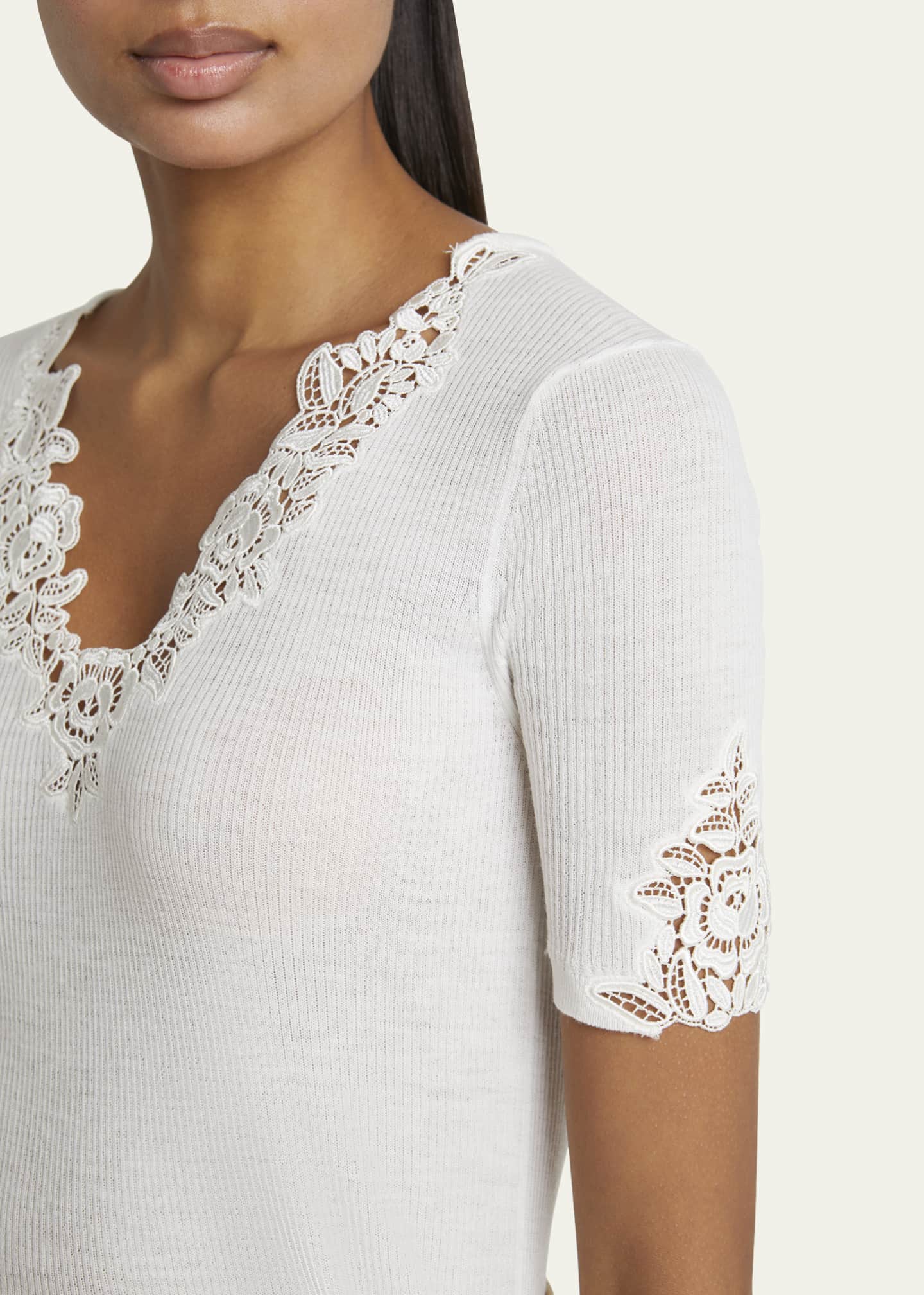 Chloe Floral Guipure Lace V-Neck Fitted Top Image 5 of 5
