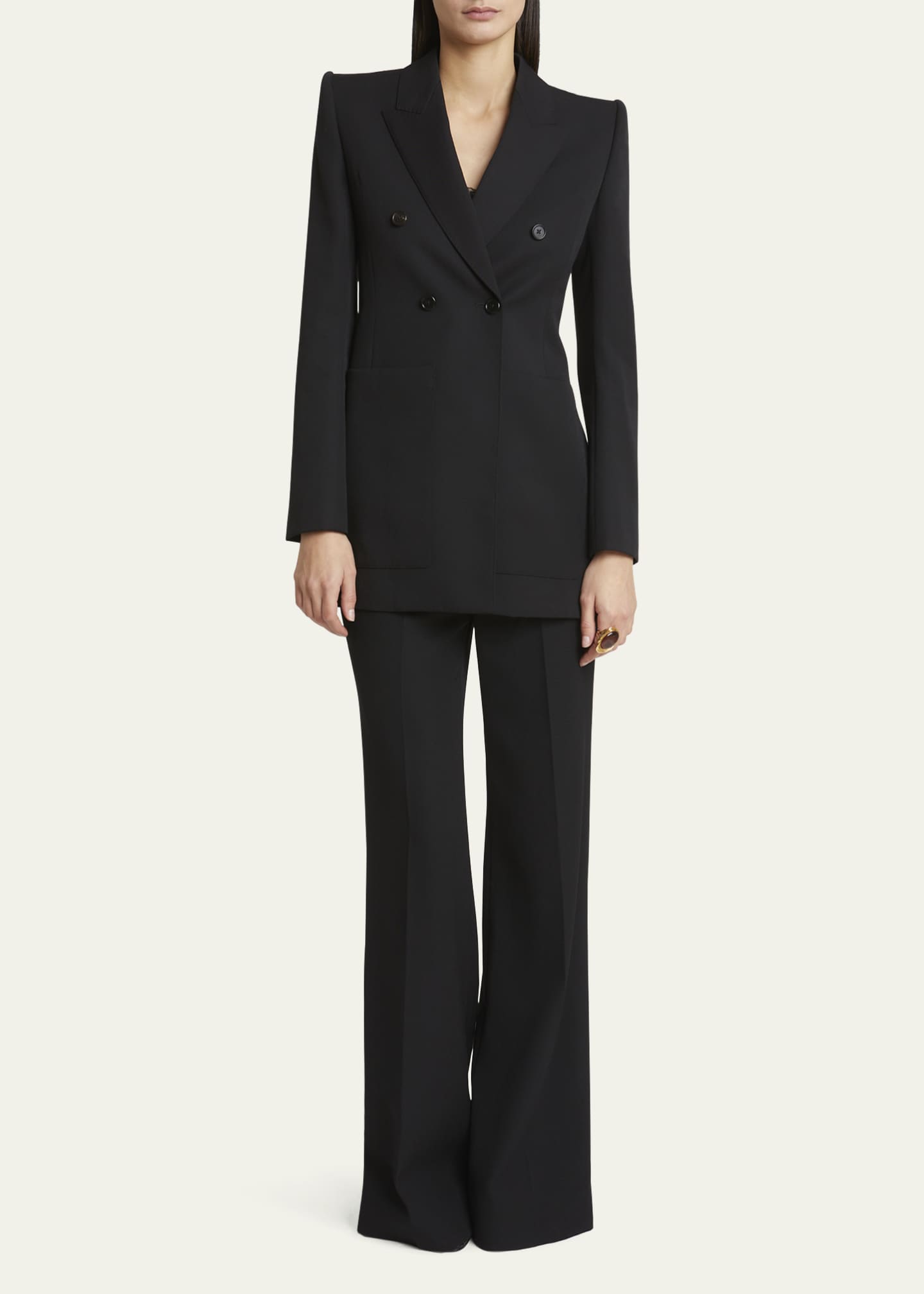 Double-Breasted Wool Tailored Jacket With Patch Pockets