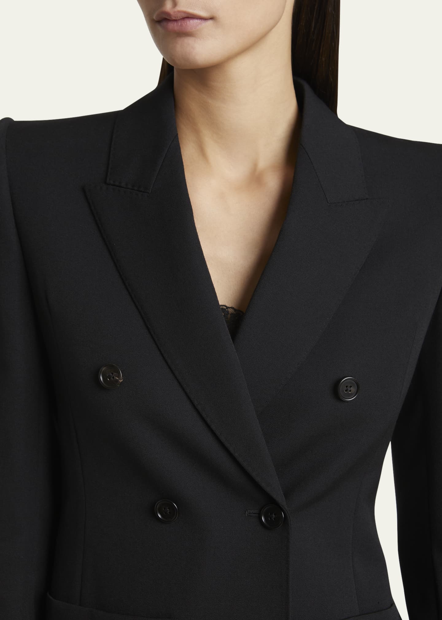 Double-Breasted Wool Tailored Jacket With Patch Pockets