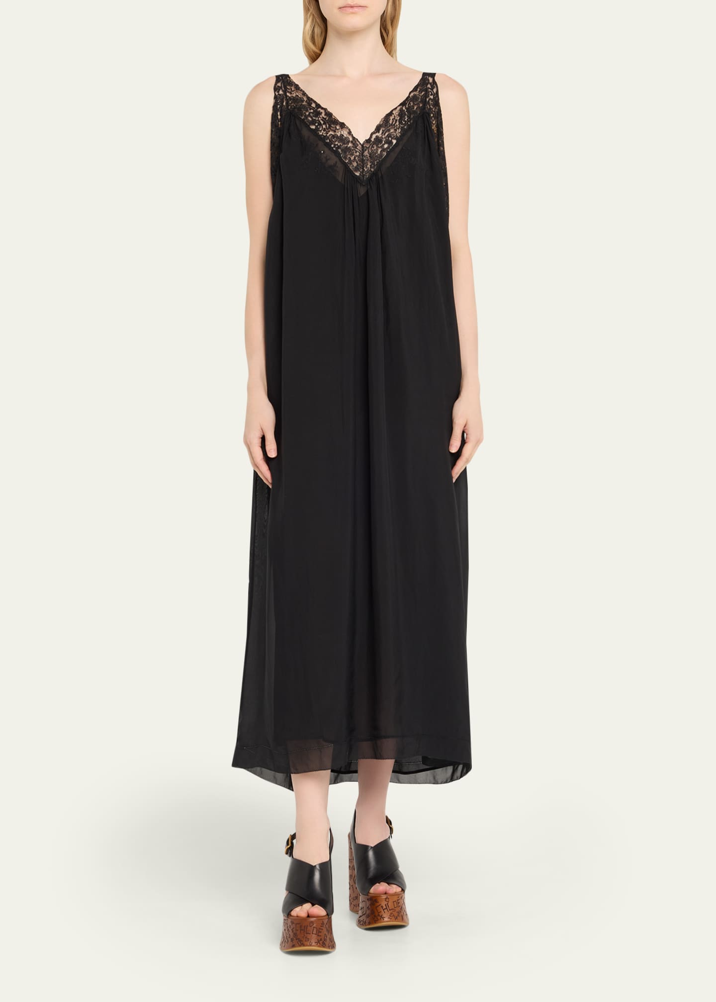 Chloe Lace-Trim Sleeveless Midi Slip Dress Image 2 of 5