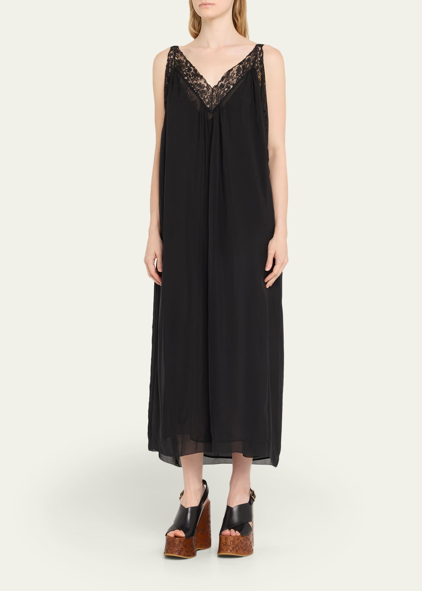 Chloe Lace-Trim Sleeveless Midi Slip Dress - Bergdorf Goodman