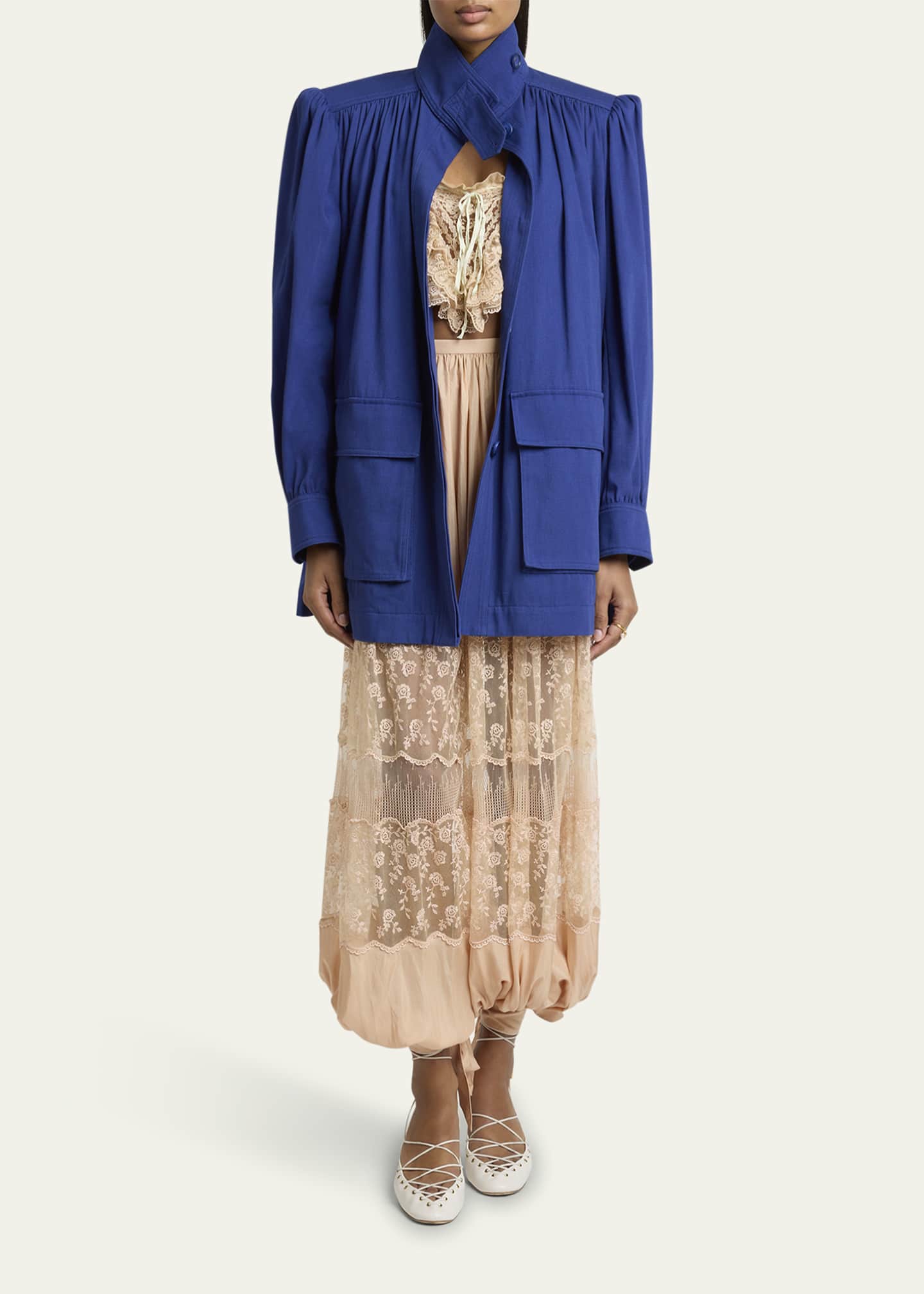 Chloe Gathered High Neck Utilitarian Canvas Jacket Image 2 of 5