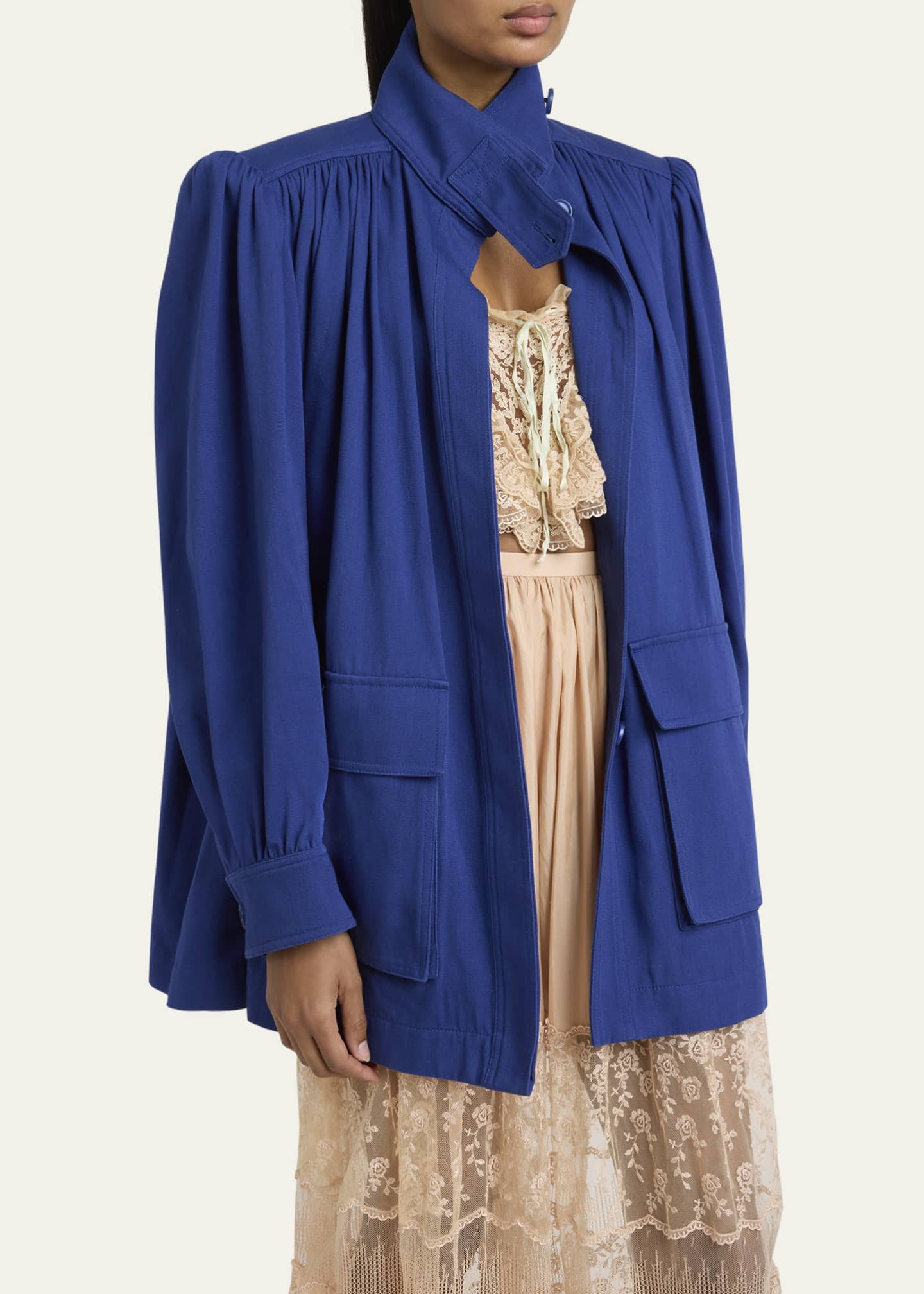 Chloe Gathered High Neck Utilitarian Canvas Jacket Image 4 of 5