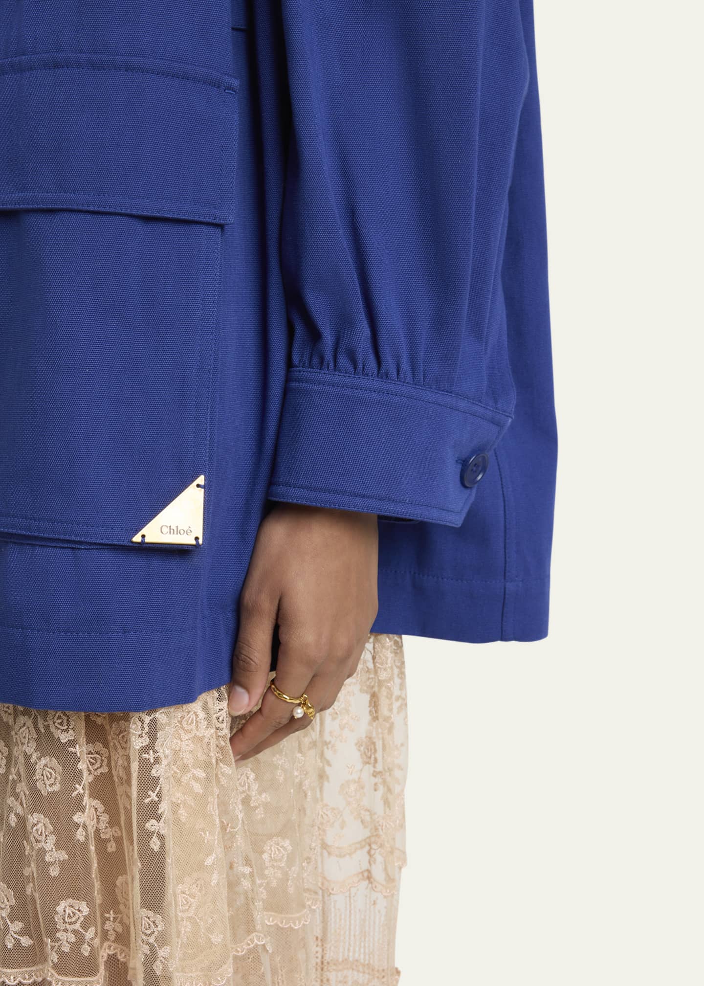 Chloe Gathered High Neck Utilitarian Canvas Jacket Image 5 of 5