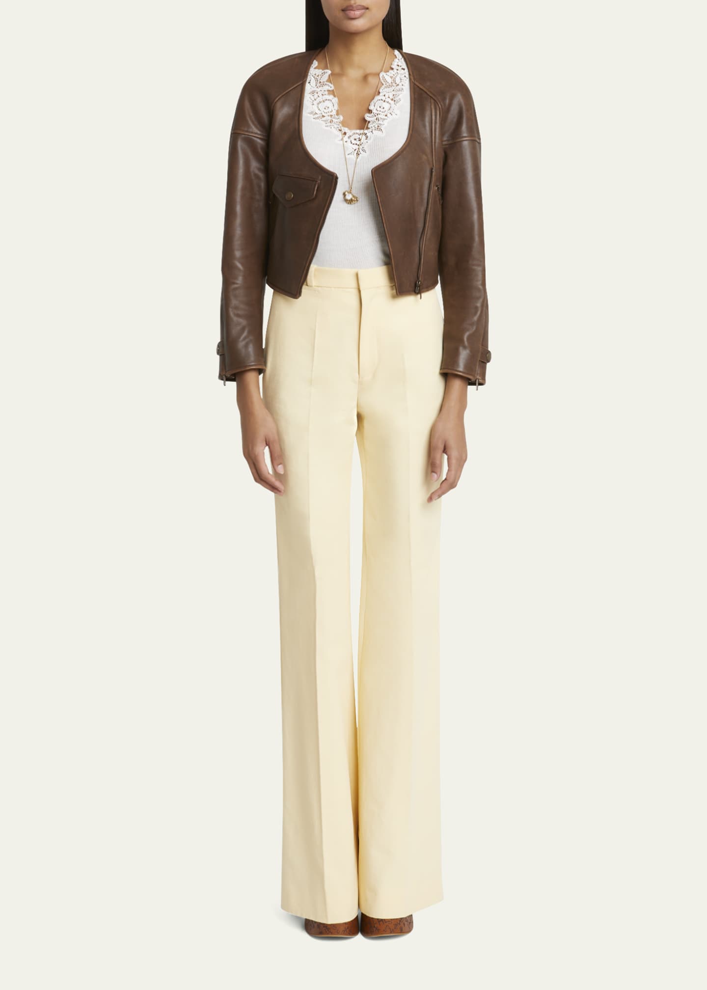Chloe Cropped Asymmetric Leather Jacket Image 2 of 5