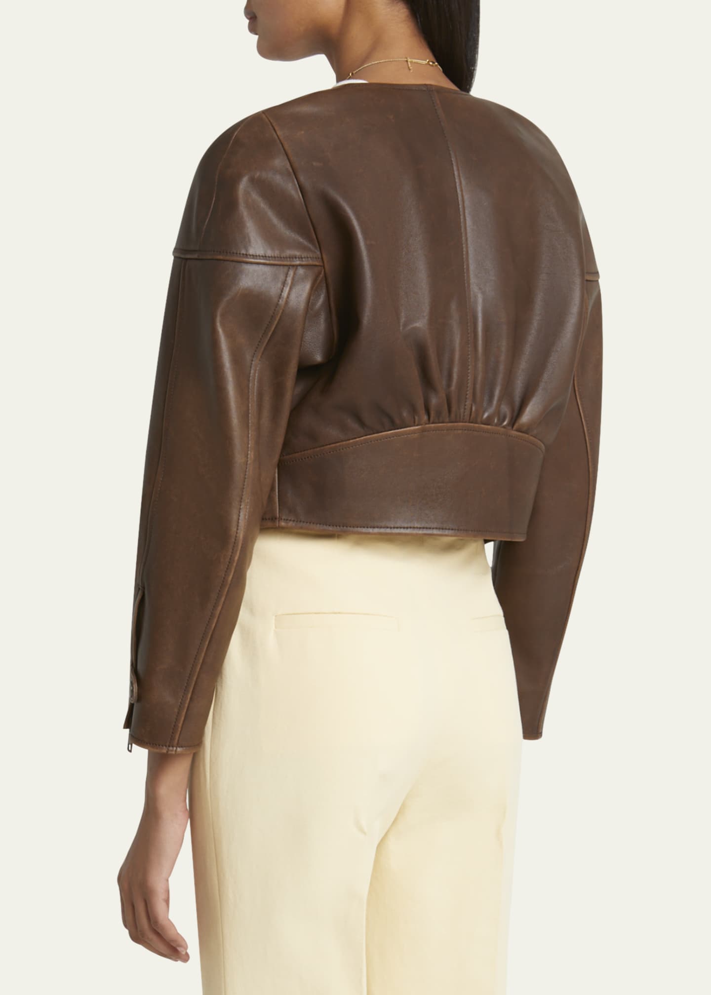 Chloe Cropped Asymmetric Leather Jacket Image 3 of 5