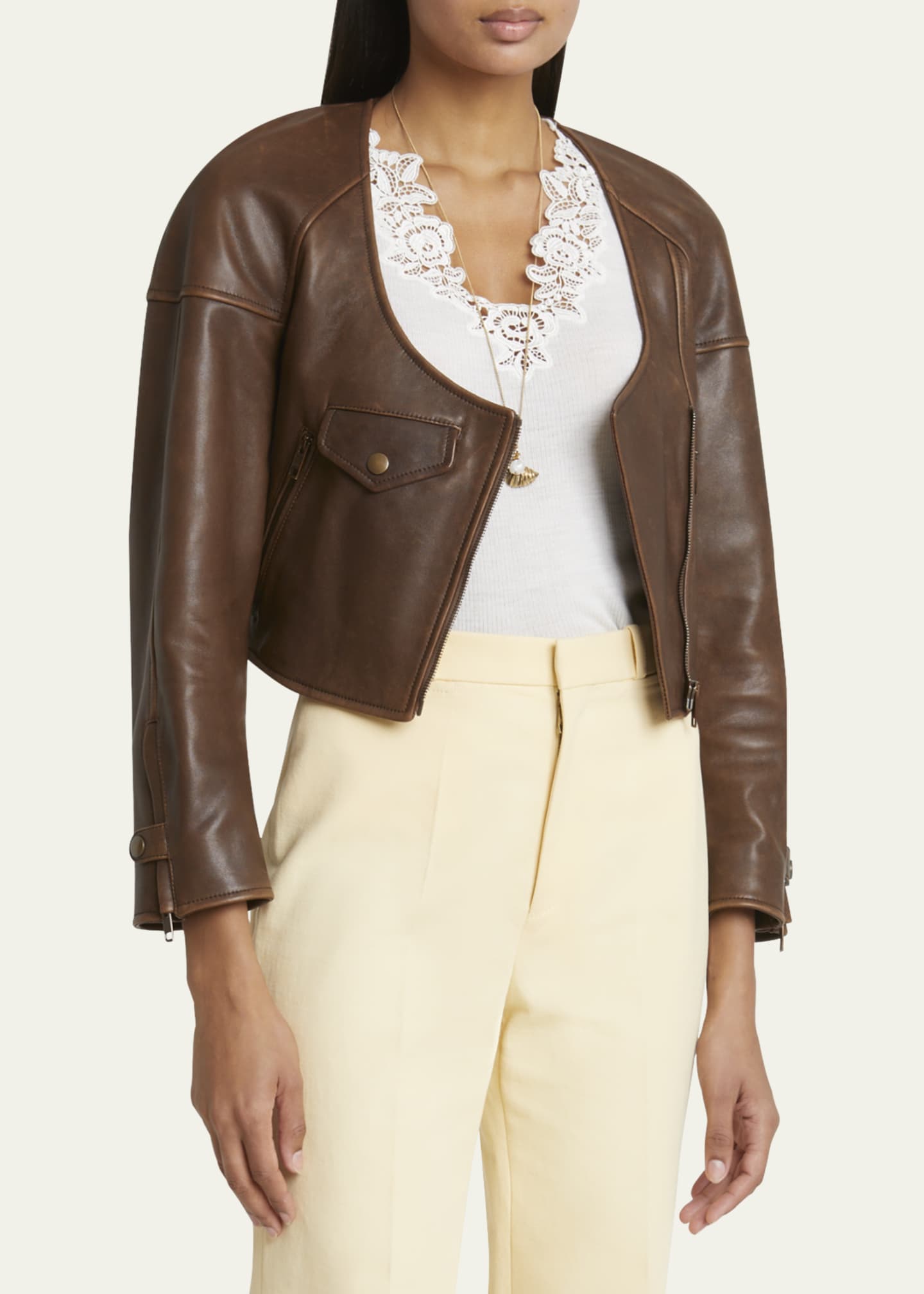 Chloe Cropped Asymmetric Leather Jacket Image 4 of 5