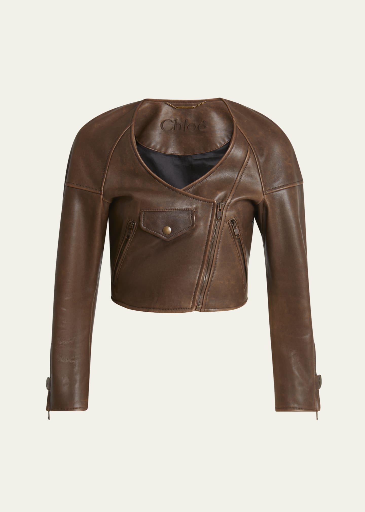 Chloe Cropped Asymmetric Leather Jacket Image 1 of 5