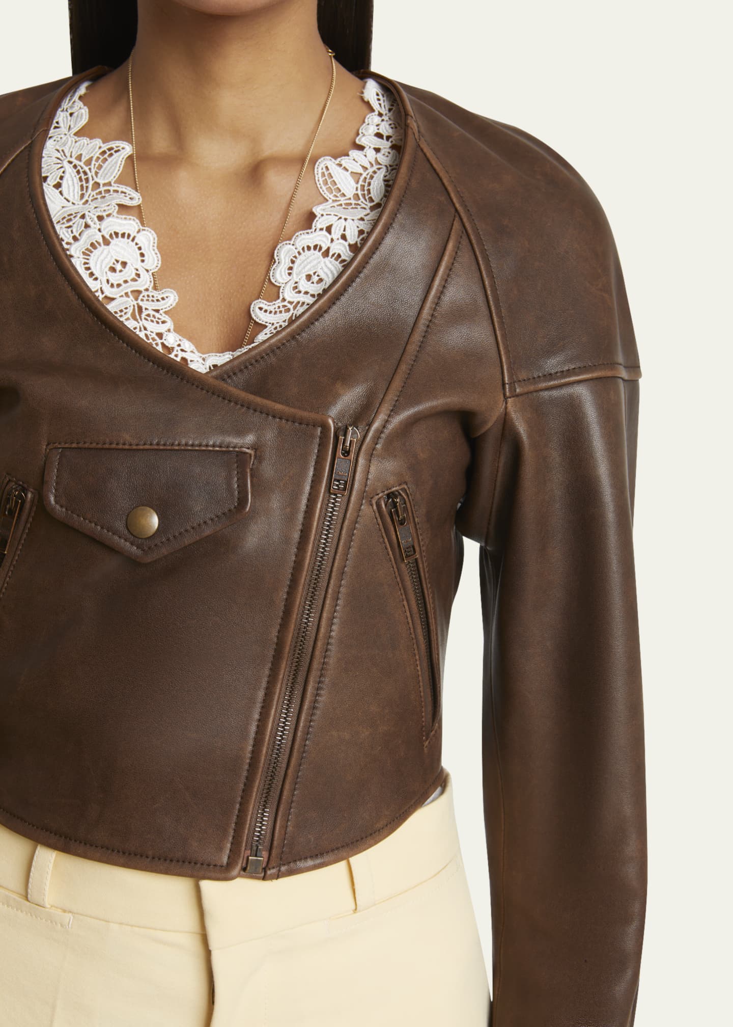 Chloe Cropped Asymmetric Leather Jacket Image 5 of 5