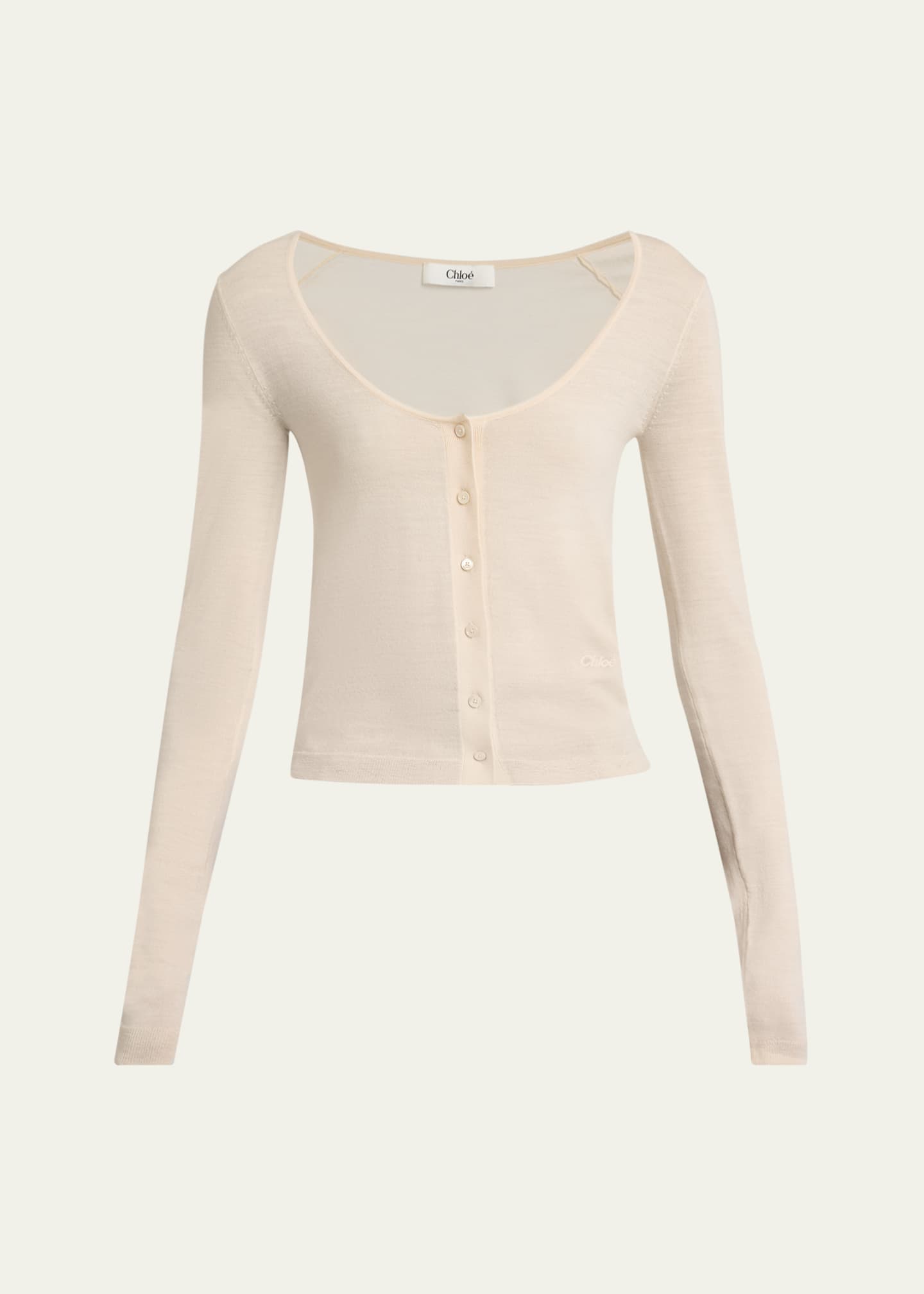 Chloe Scoop-Neck Fitted Wool Cardigan Image 1 of 5